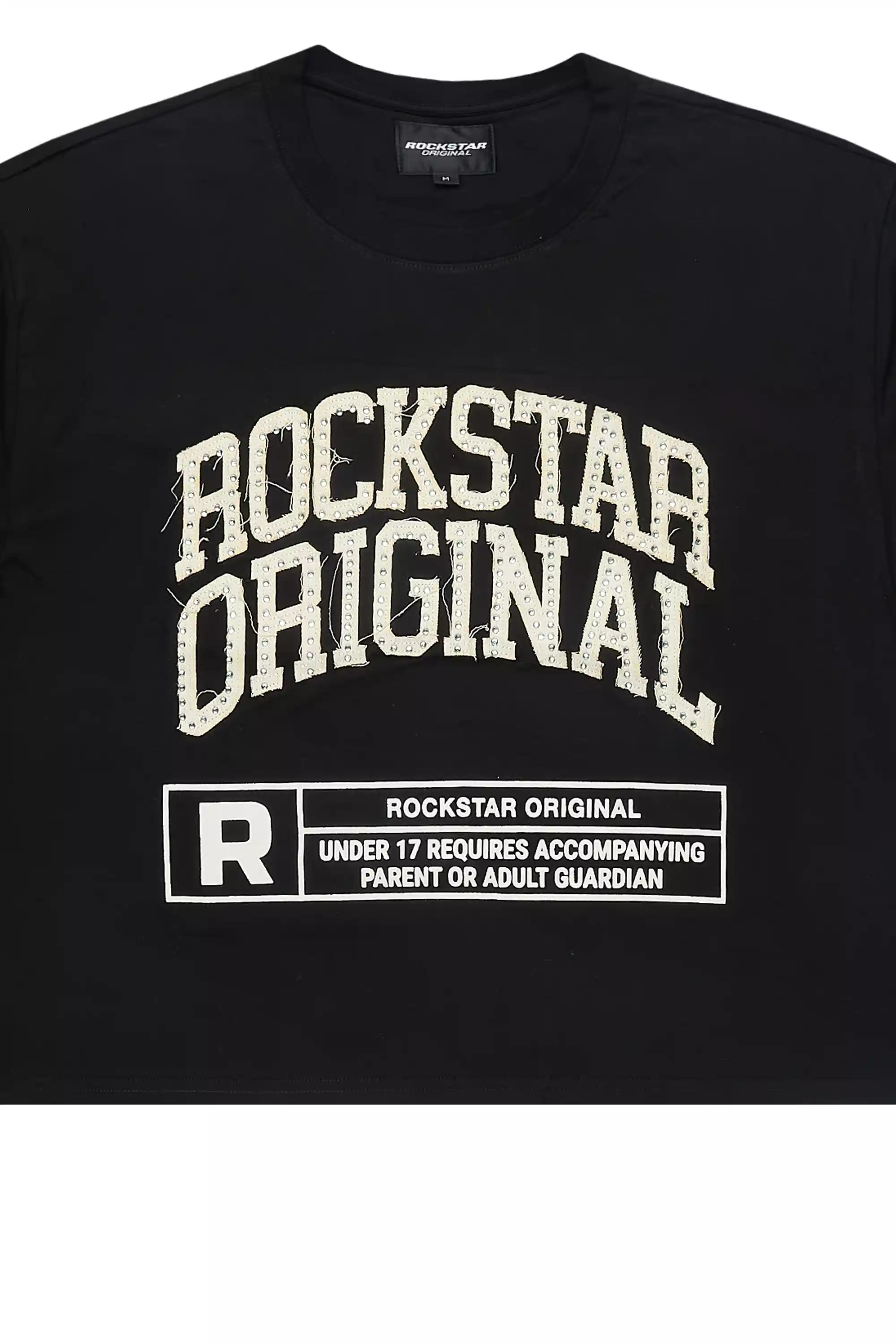 Tracy Black Rhinestone Boxy Crop T-Shirt - Image 5