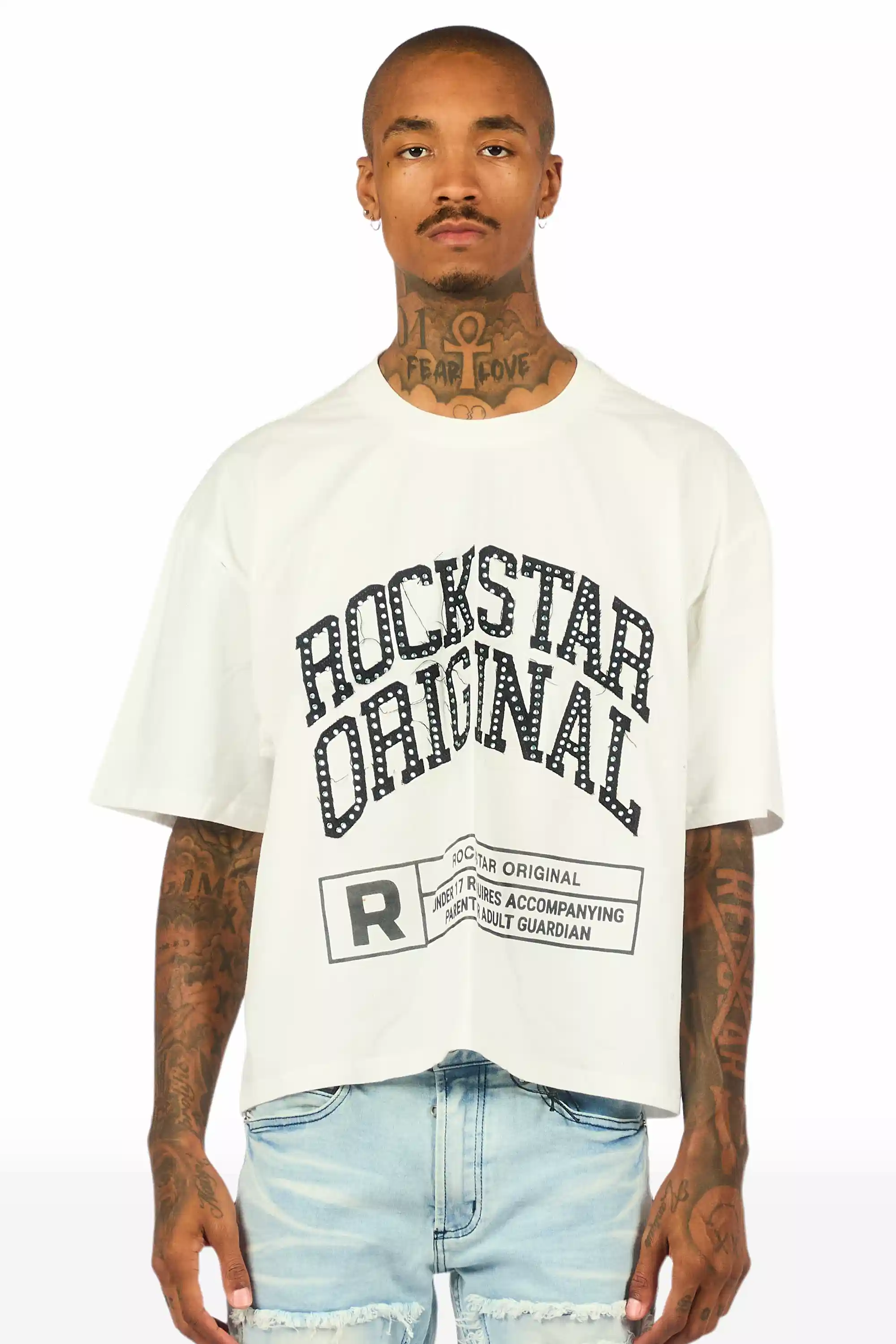 Tracy White Rhinestone Boxy Crop T-Shirt - Image 2
