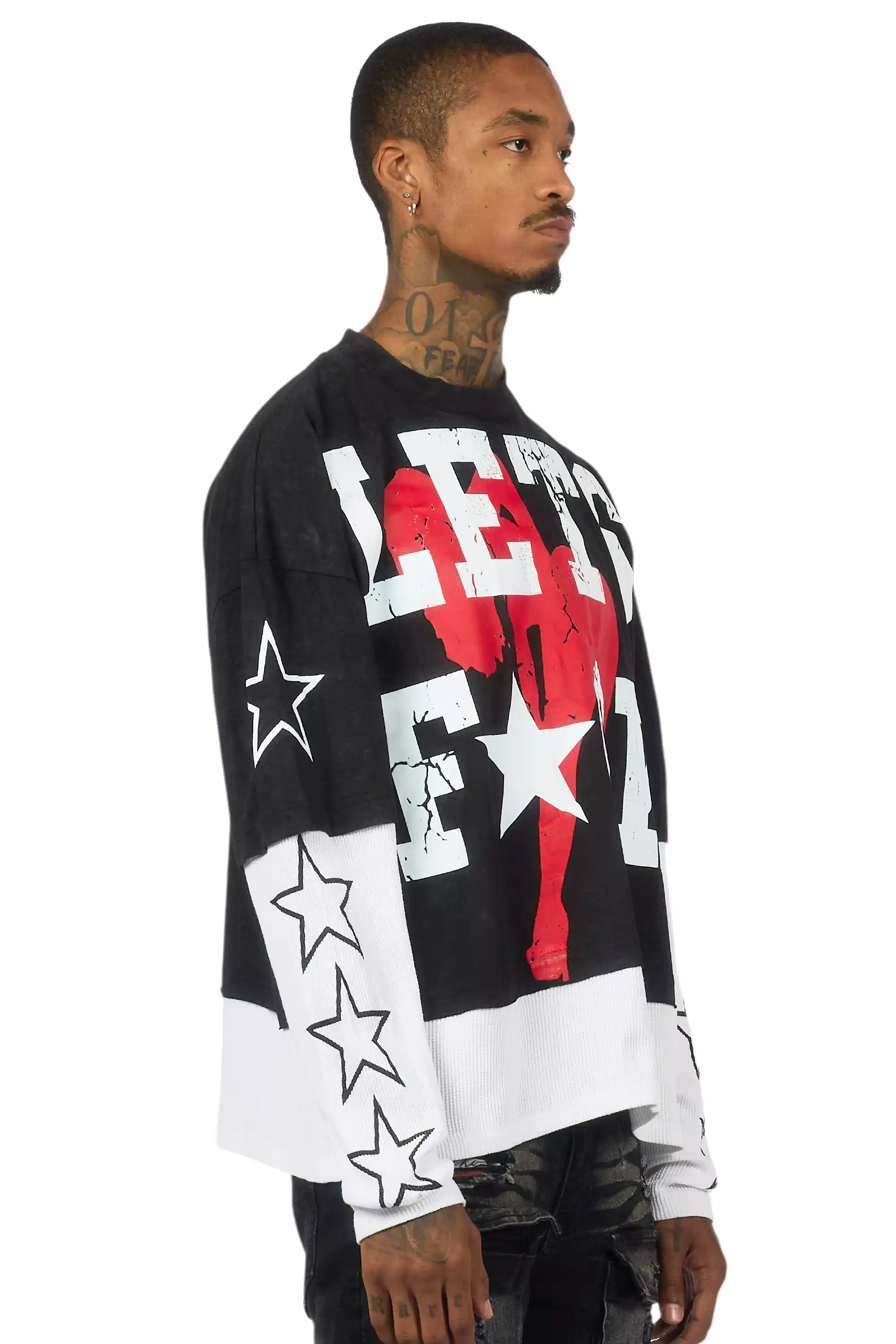 Pacino Vintage Black/White Boxy Crop Double Layer Tee - Image 3