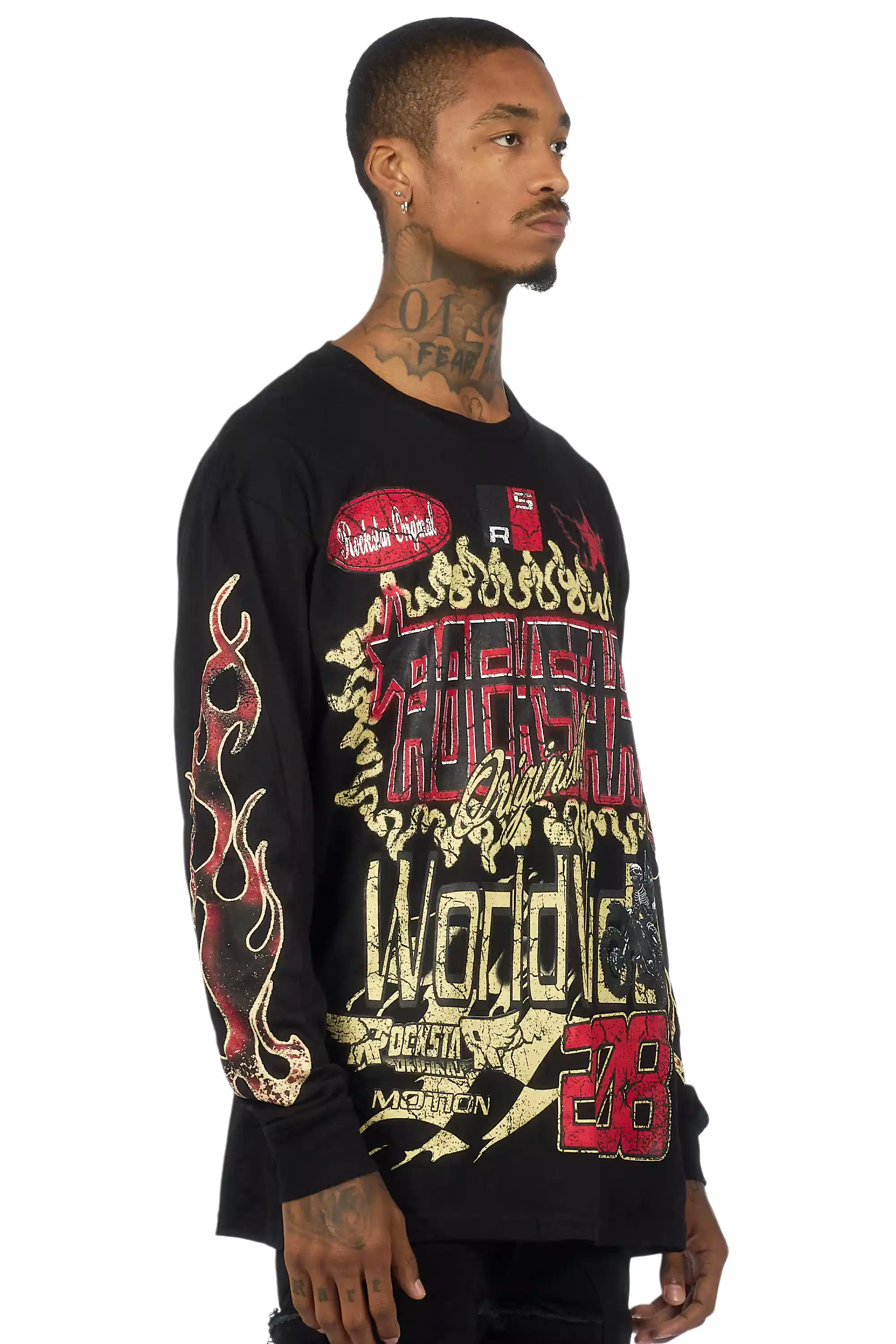 Deangelo Black/Red Long Sleeve Graphic T-Shirt - Image 3