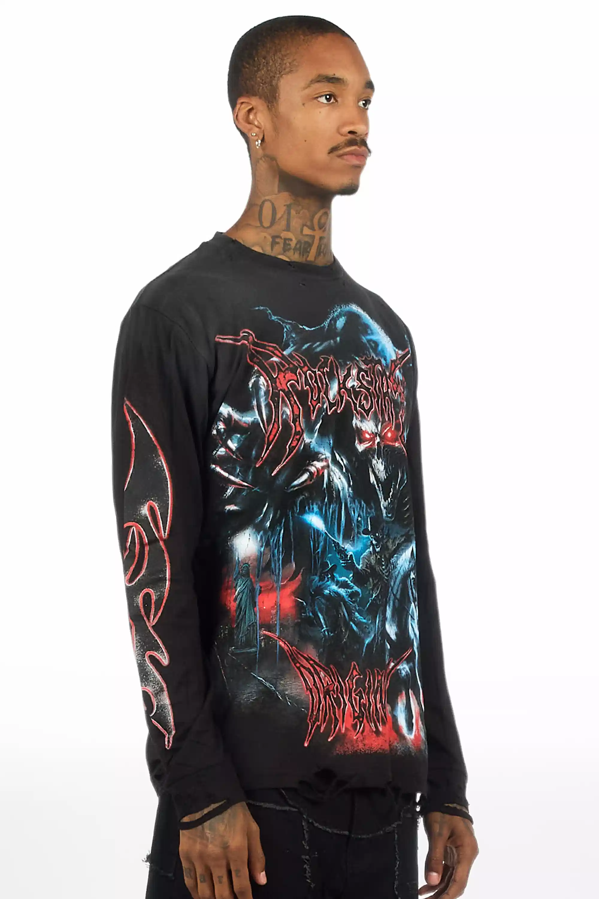 Rix Black/Red Long Sleeve Graphic T-Shirt - Image 3