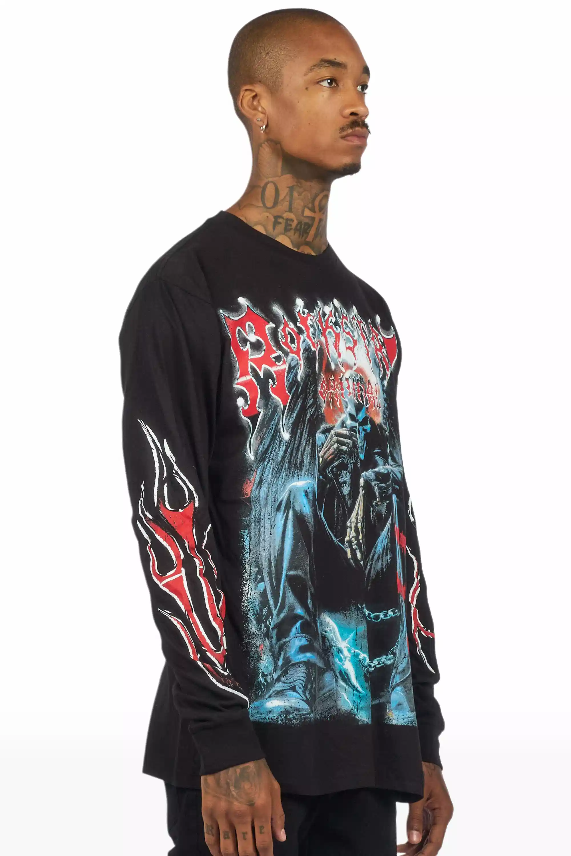 Krowne Black/Red Long Sleeve Graphic T-Shirt - Image 3