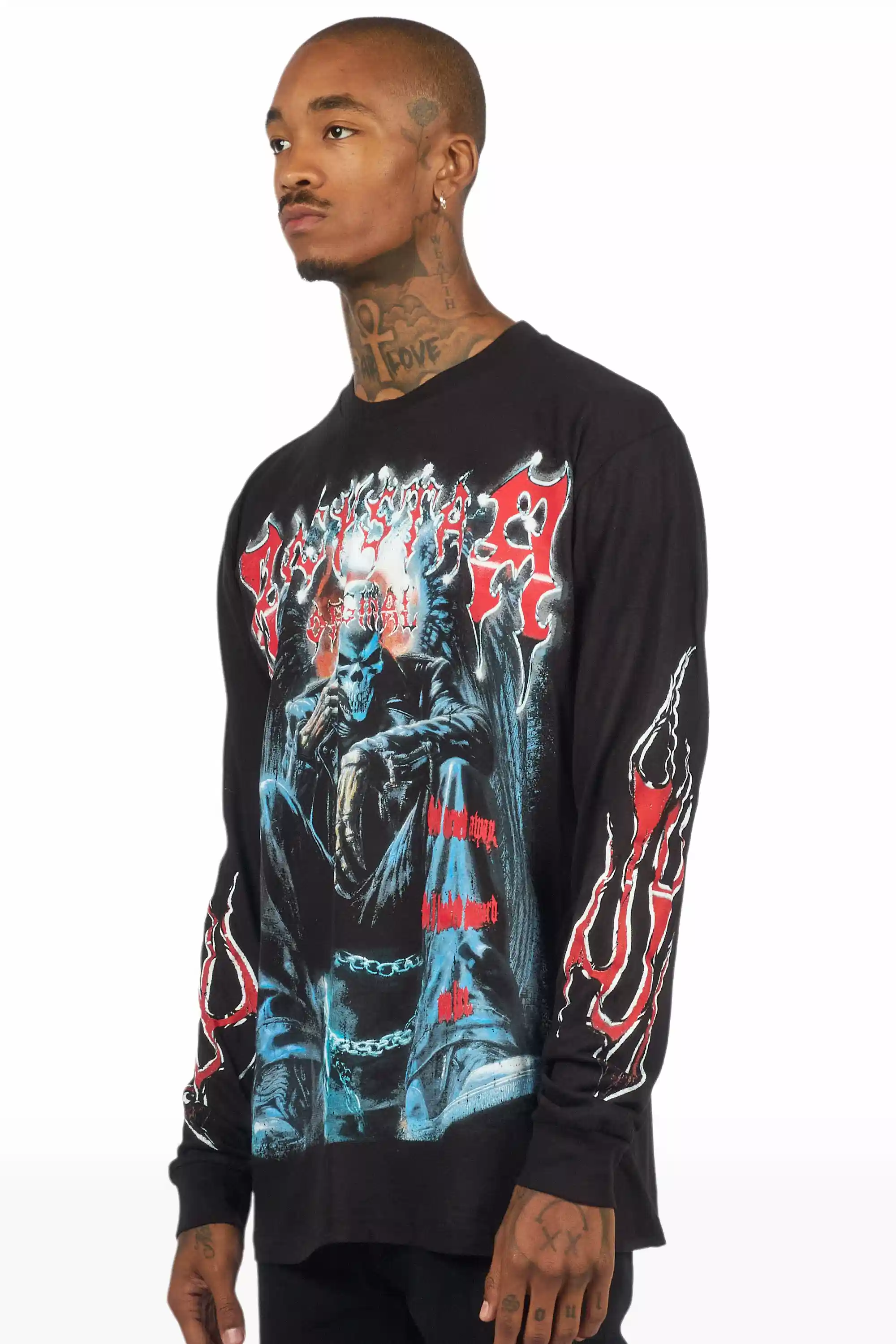 Krowne Black/Red Long Sleeve Graphic T-Shirt - Image 4