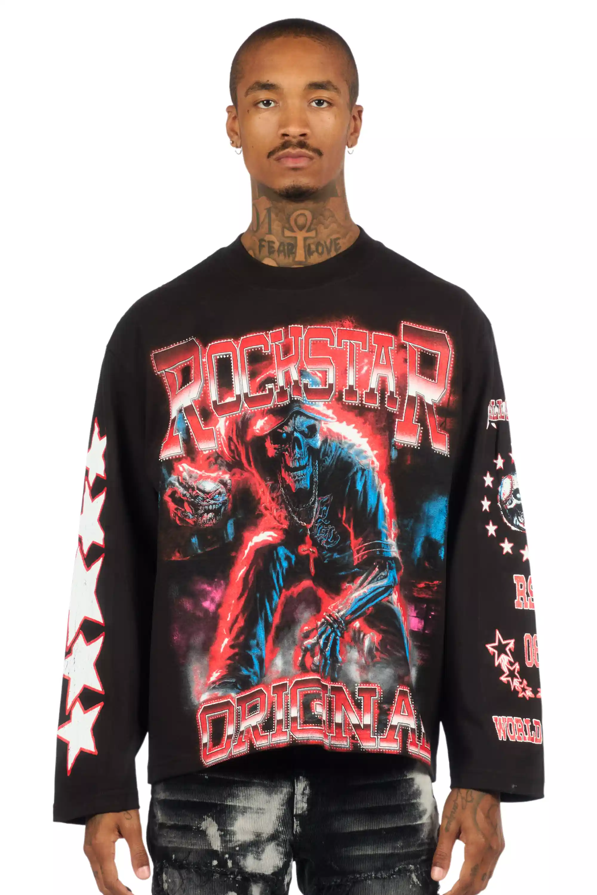 Marxe Black/Red Long Sleeve Graphic T-Shirt - Image 2