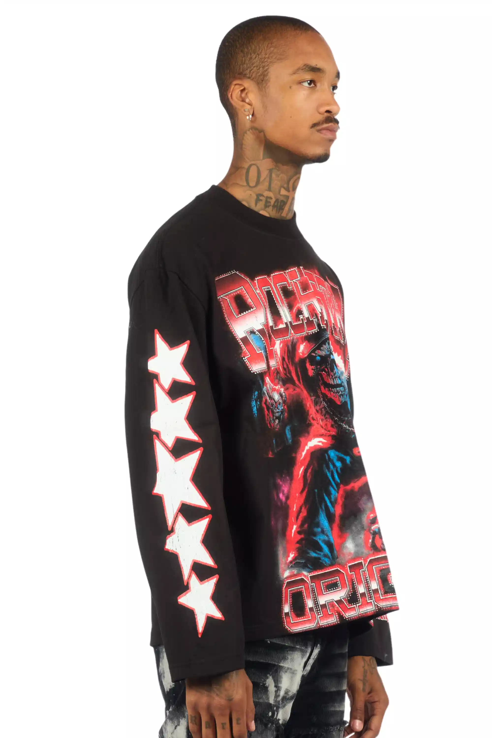 Marxe Black/Red Long Sleeve Graphic T-Shirt - Image 3