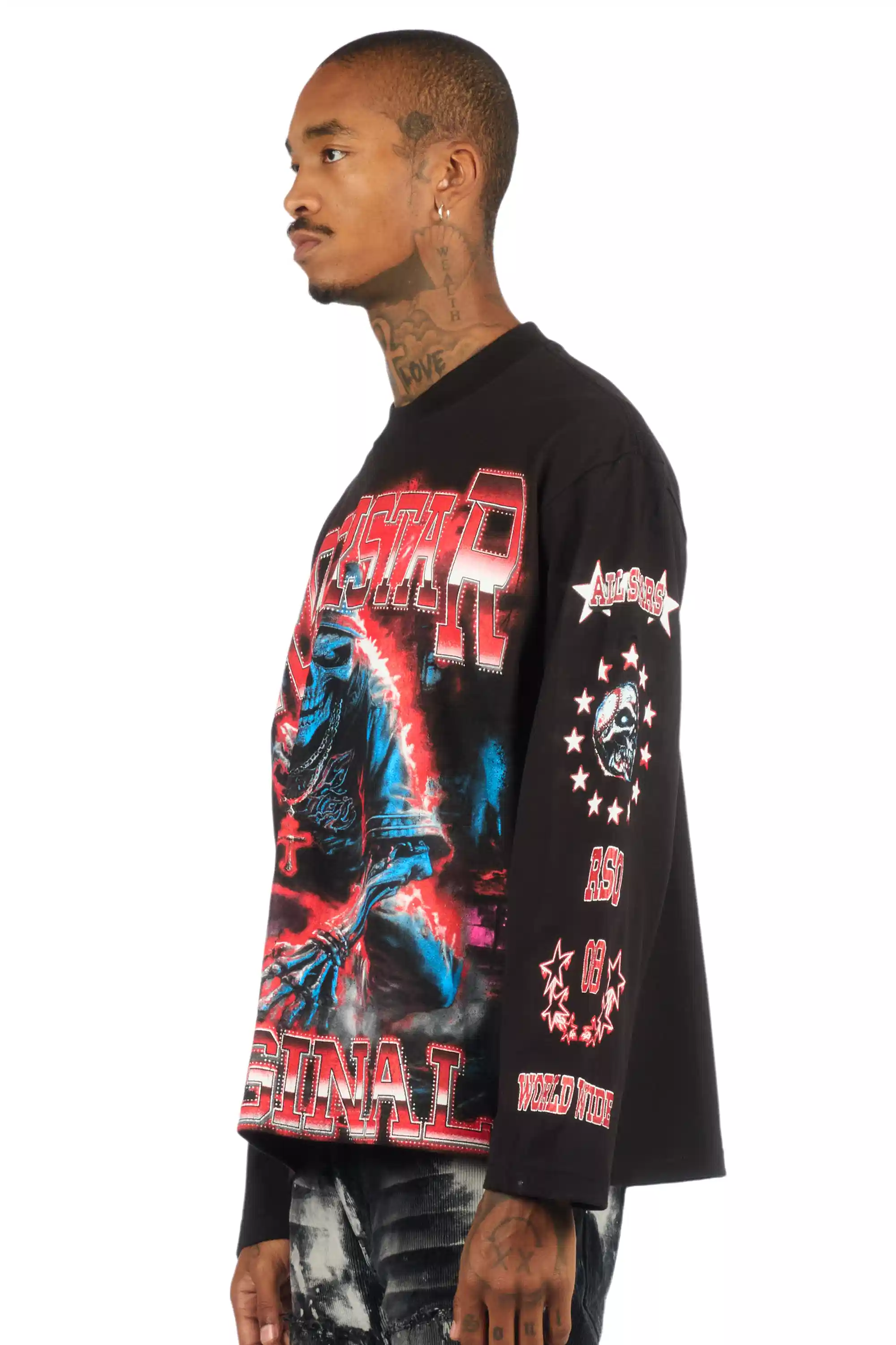 Marxe Black/Red Long Sleeve Graphic T-Shirt - Image 4