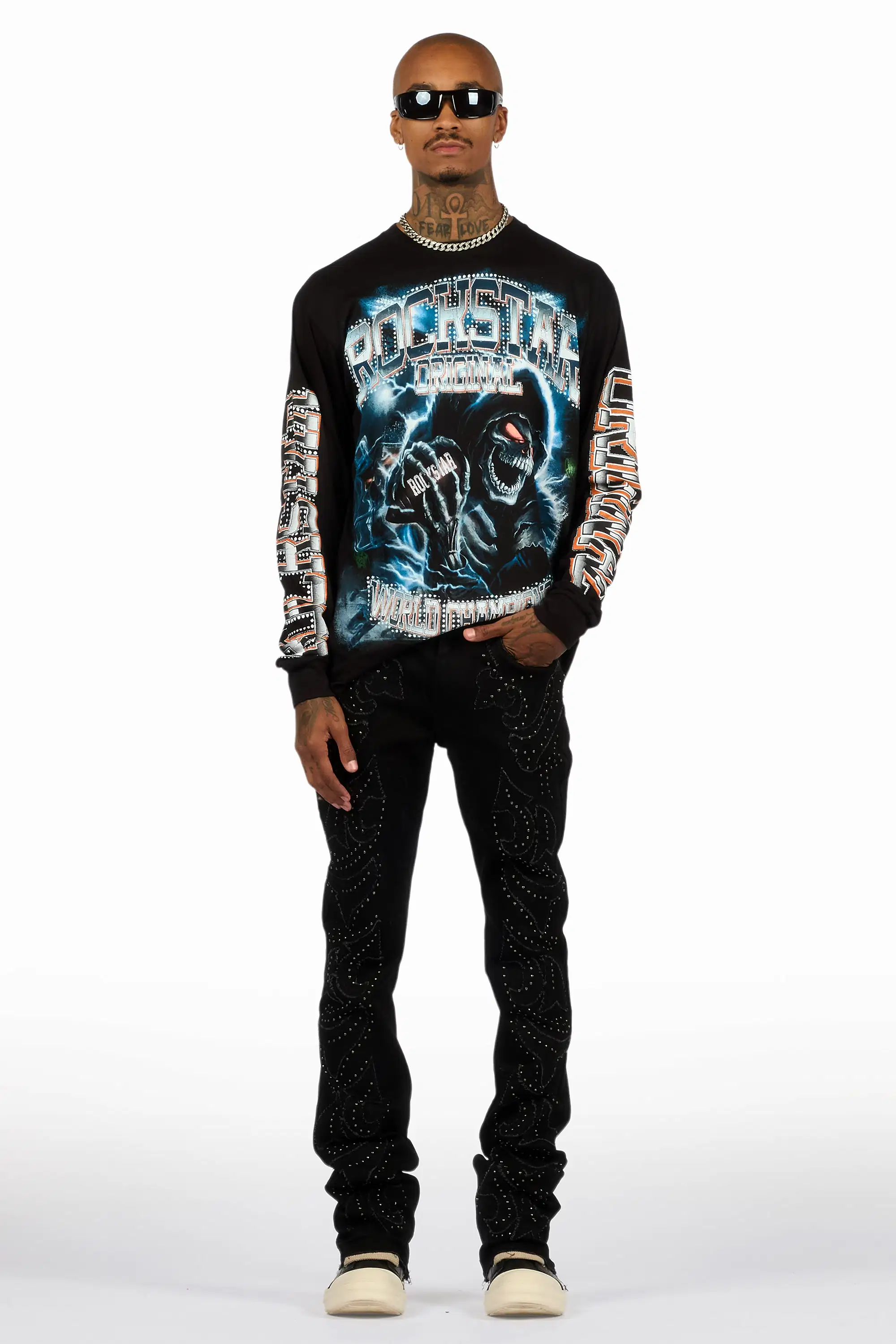 Kross Black/Blue Long Sleeve Graphic T-Shirt - Image 3