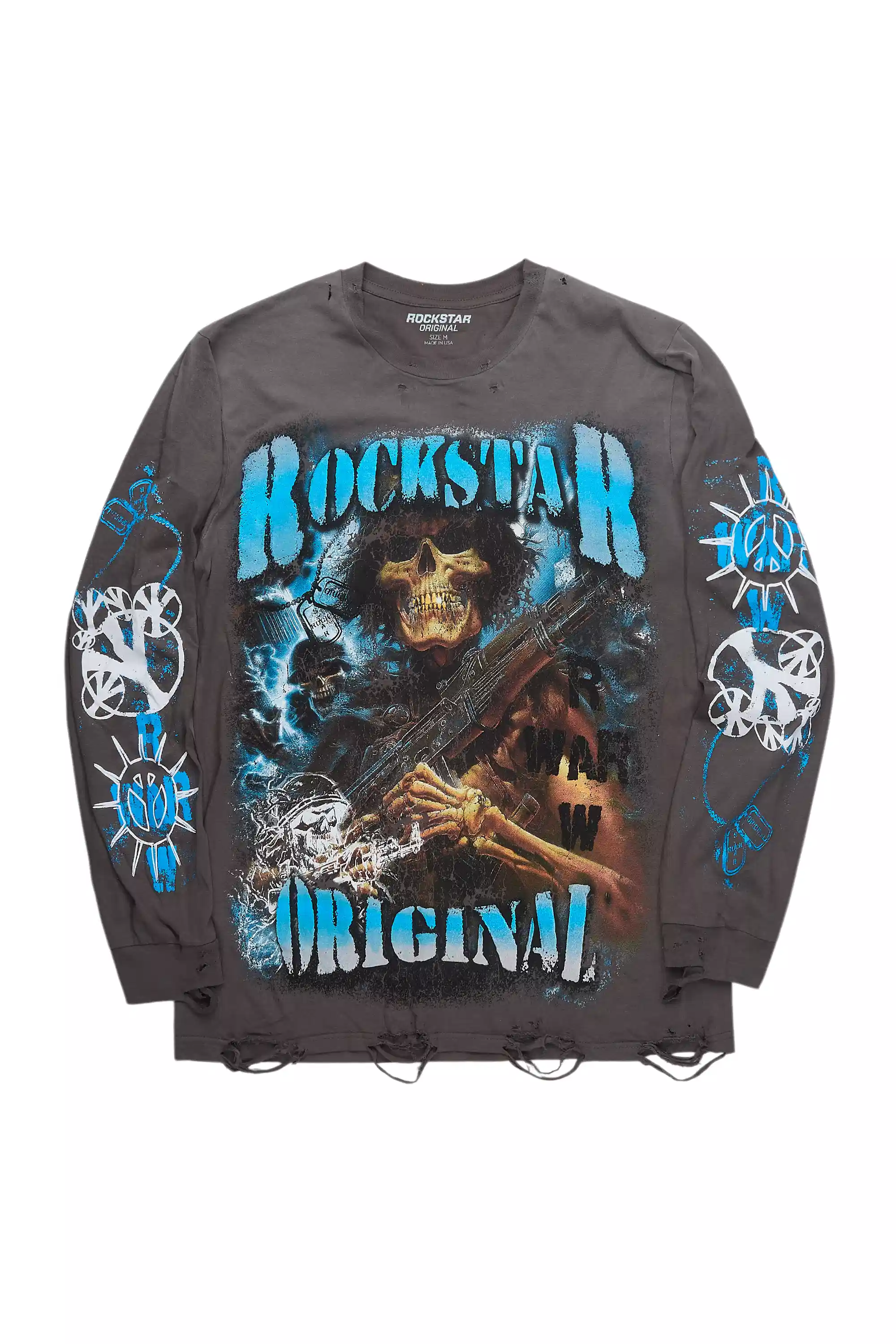 Zare Charcoal/Blue Long Sleeve Graphic T-Shirt - Image 6
