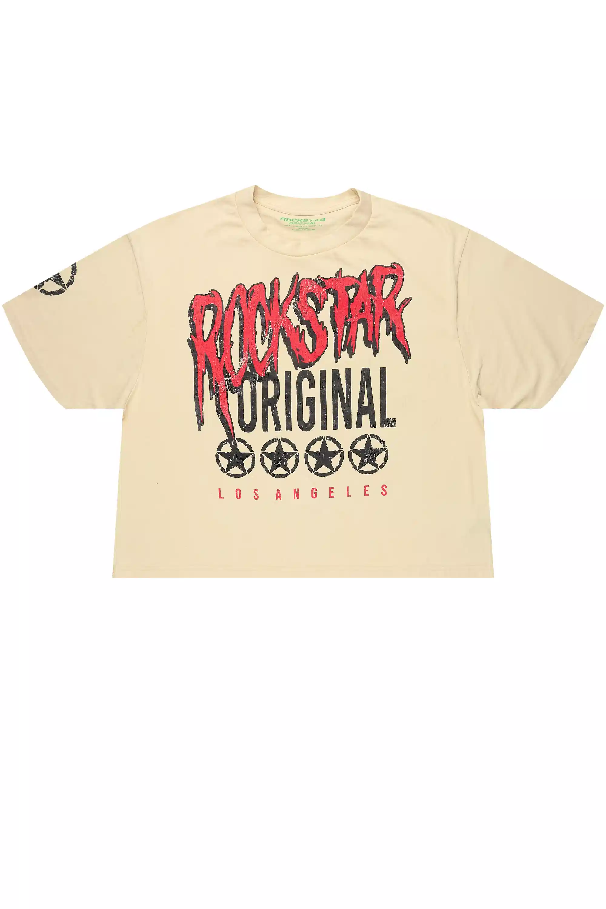 Wizzurd Beige/Red Boxy Crop T-Shirt