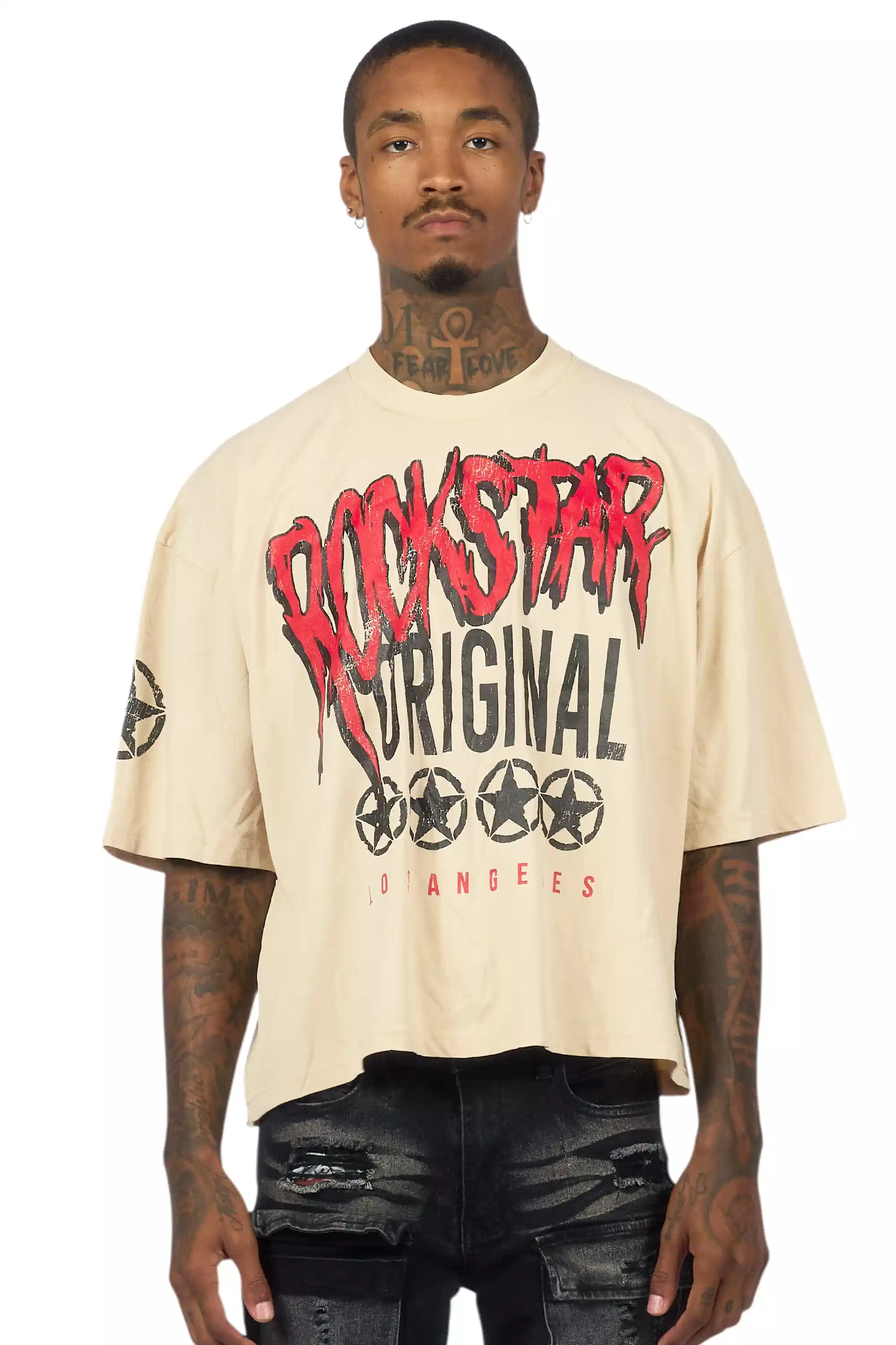 Wizzurd Beige/Red Boxy Crop T-Shirt - Image 2