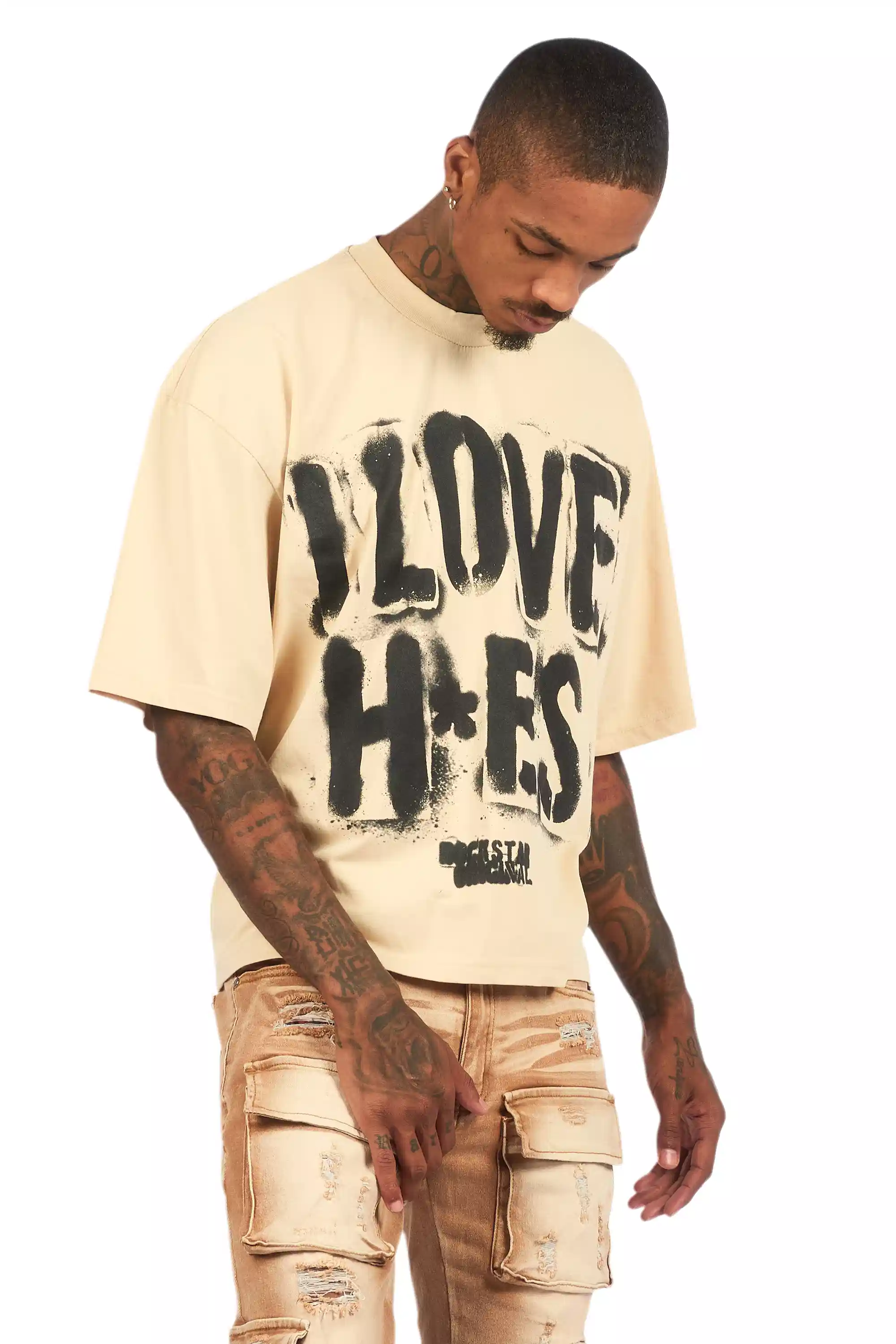 Banyan Beige/Black Boxy Crop T-Shirt - Image 3