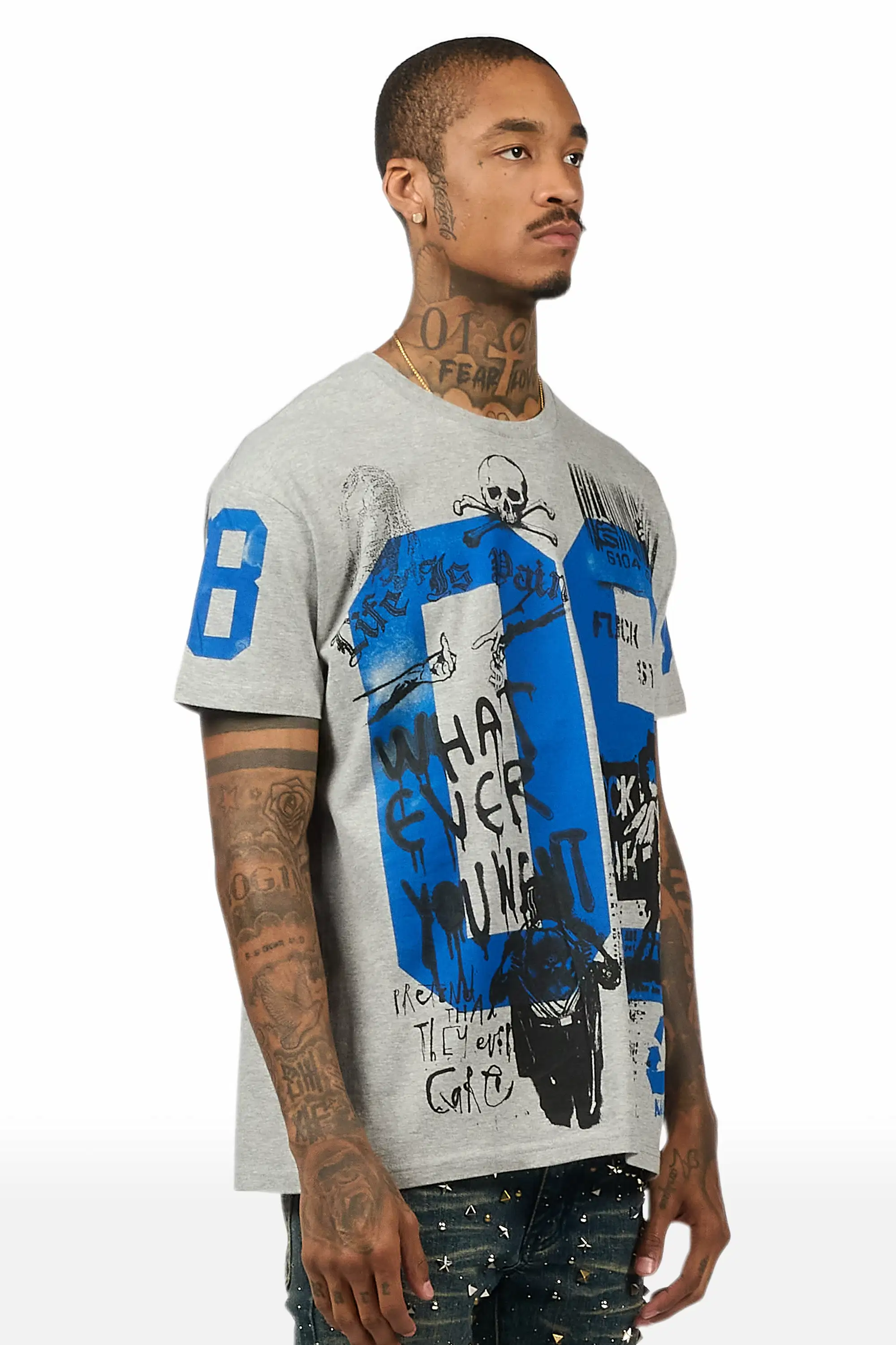 Grill 3.0 Heather Grey Oversized Graphic T-Shirt - Image 4