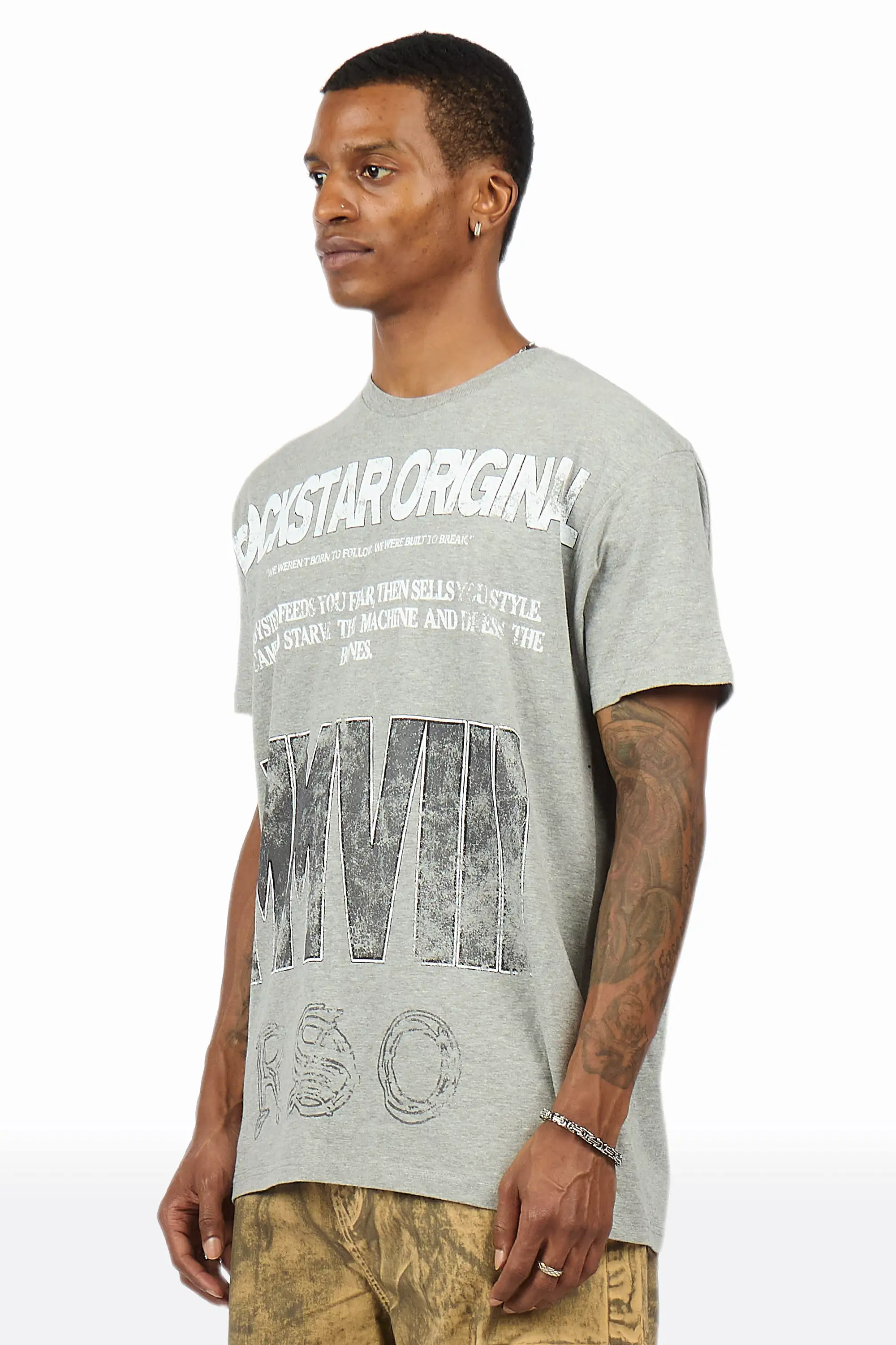 Caezor Grey Oversized Graphic T-Shirt - Image 4