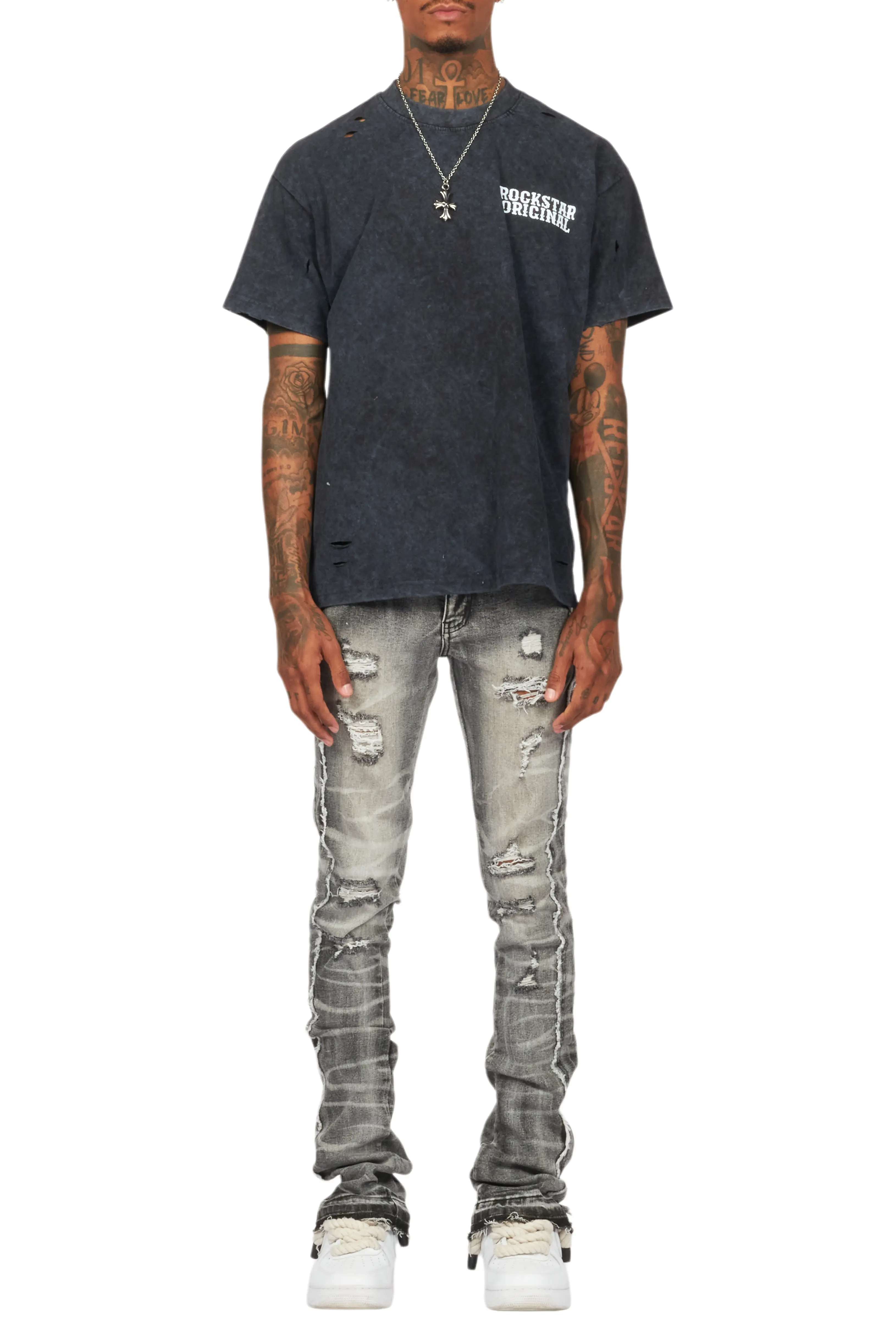 Posse Vintage Black Distressed Oversized T-Shirt - Image 11
