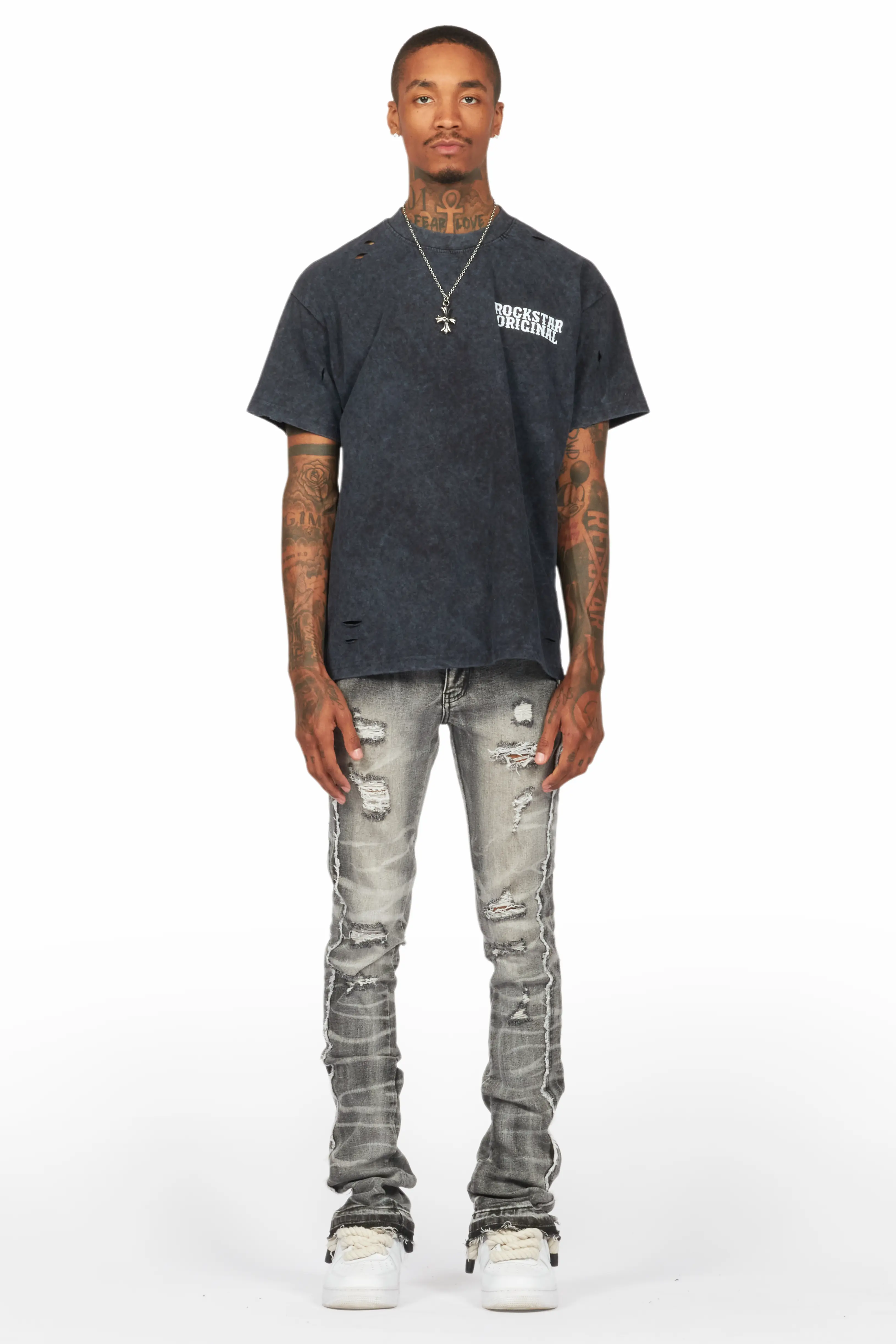 Posse Vintage Black Distressed Oversized T-Shirt - Image 2