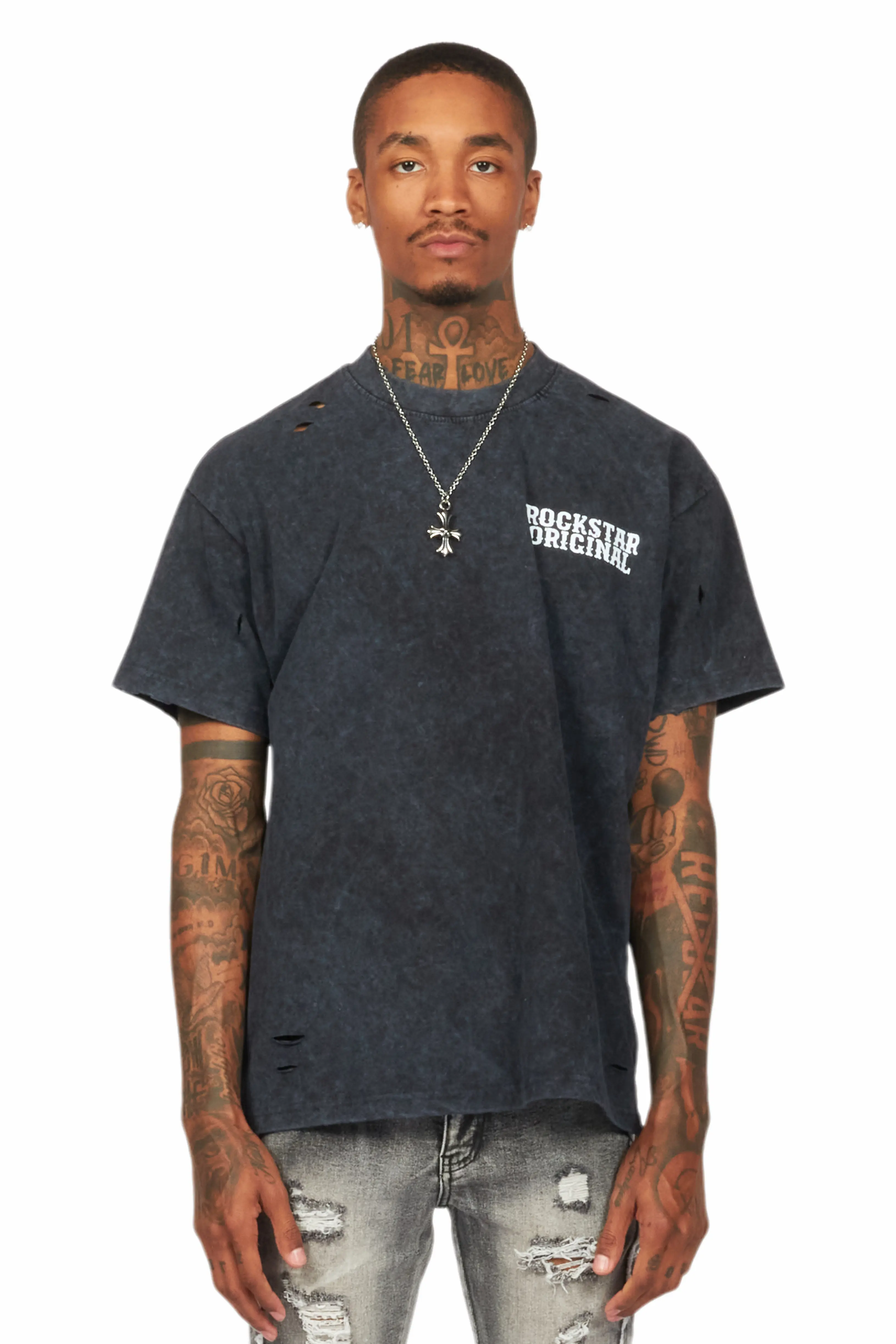 Posse Vintage Black Distressed Oversized T-Shirt - Image 8