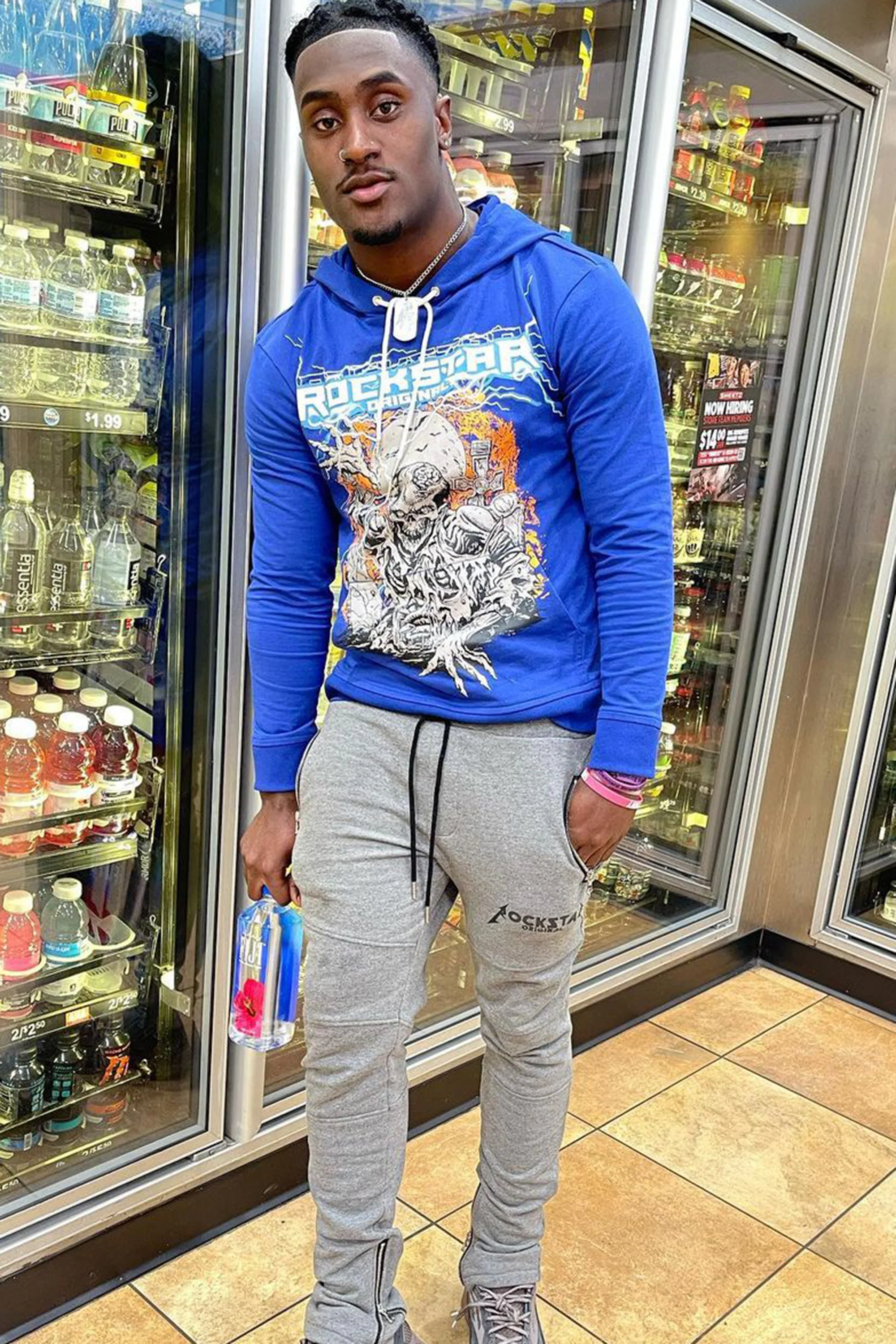 Zone Printed Hoodie-Royal Blue