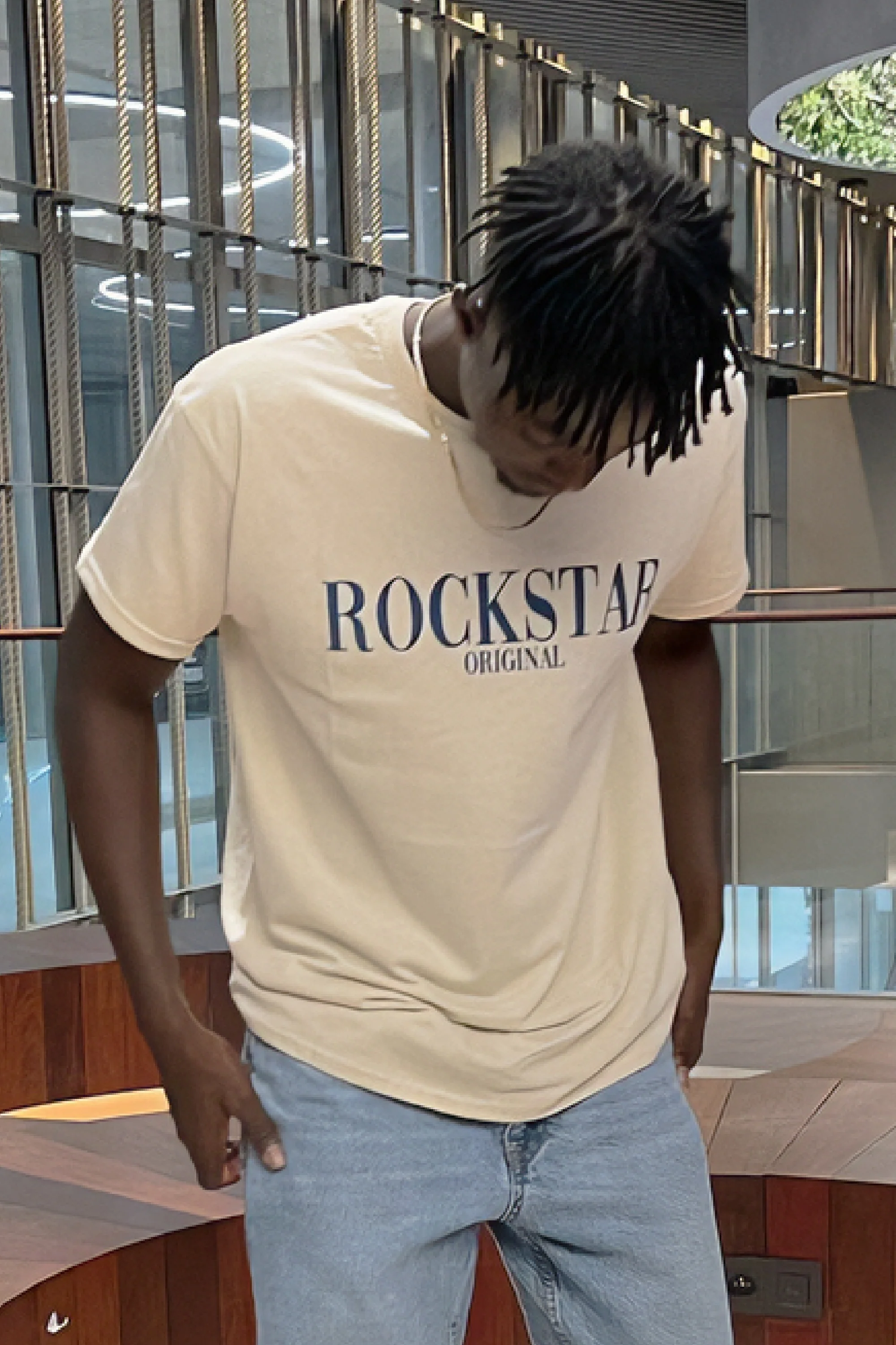 Octavio Printed T-Shirt-Beige/Navy - Image 2