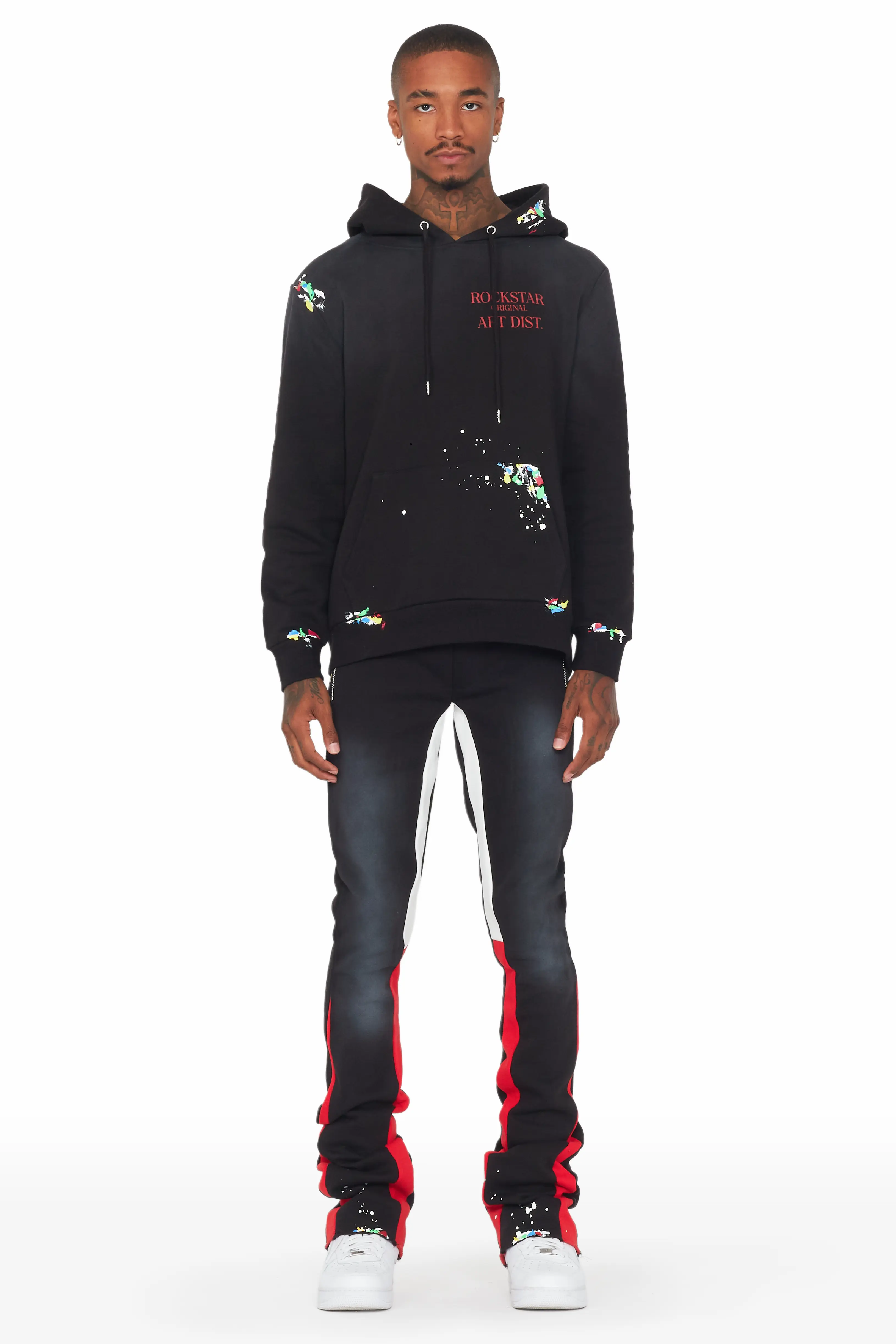 Rockstar Art Dist. Black/Red Hoodie/Stacked Flare Pant Set - Image 2
