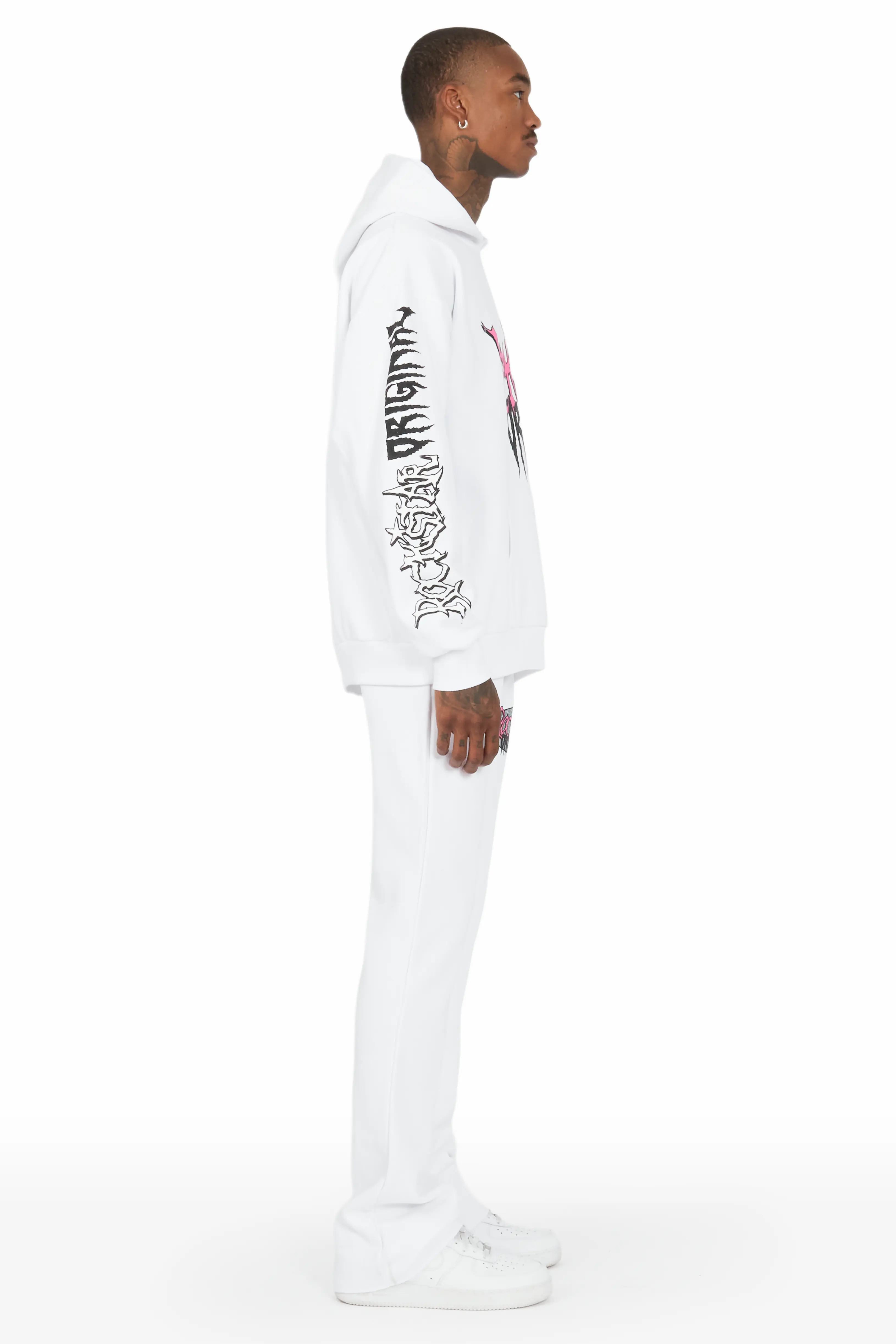 Hawkey White Oversized Hoodie/Flare Trackset - Image 3