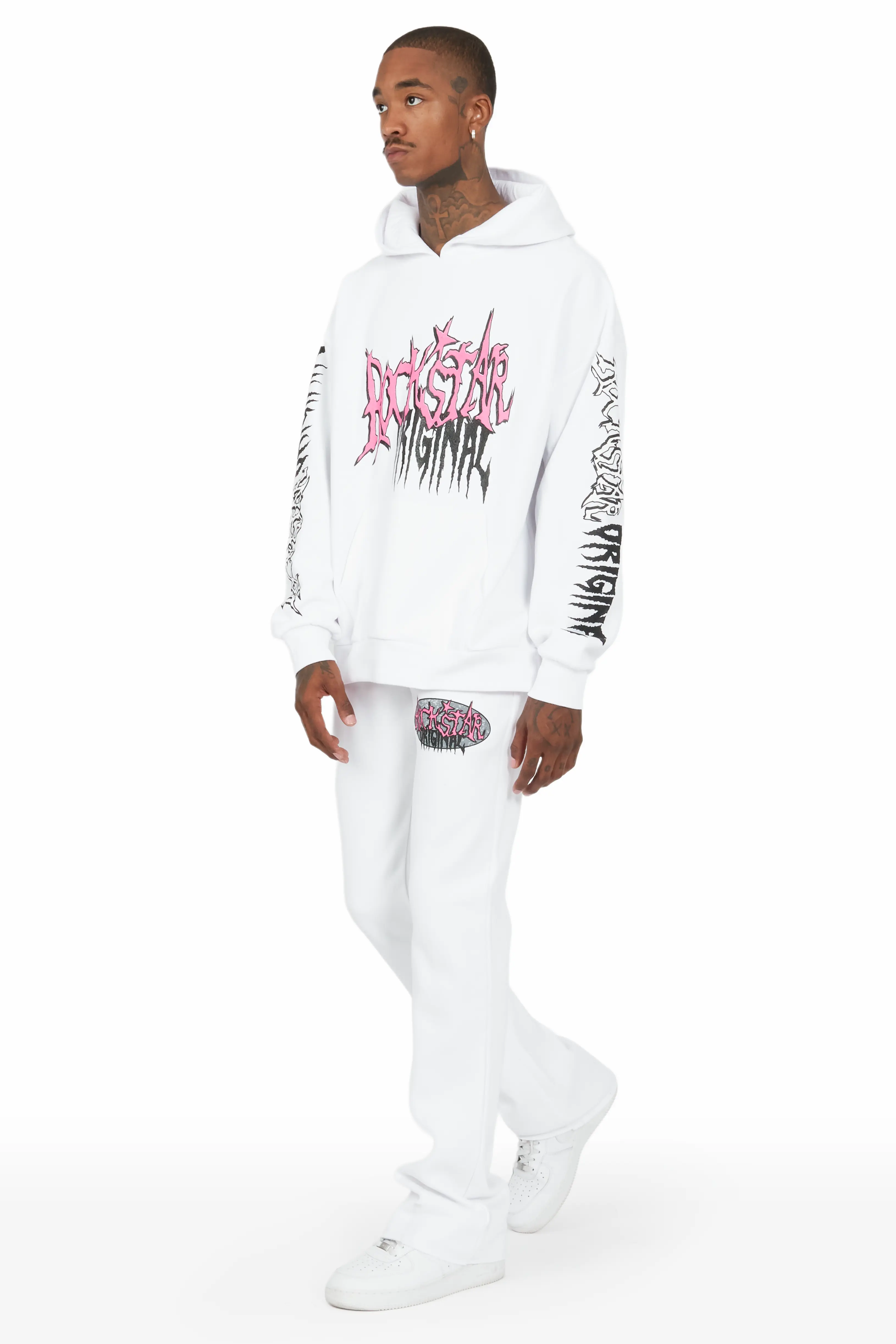 Hawkey White Oversized Hoodie/Flare Trackset - Image 5