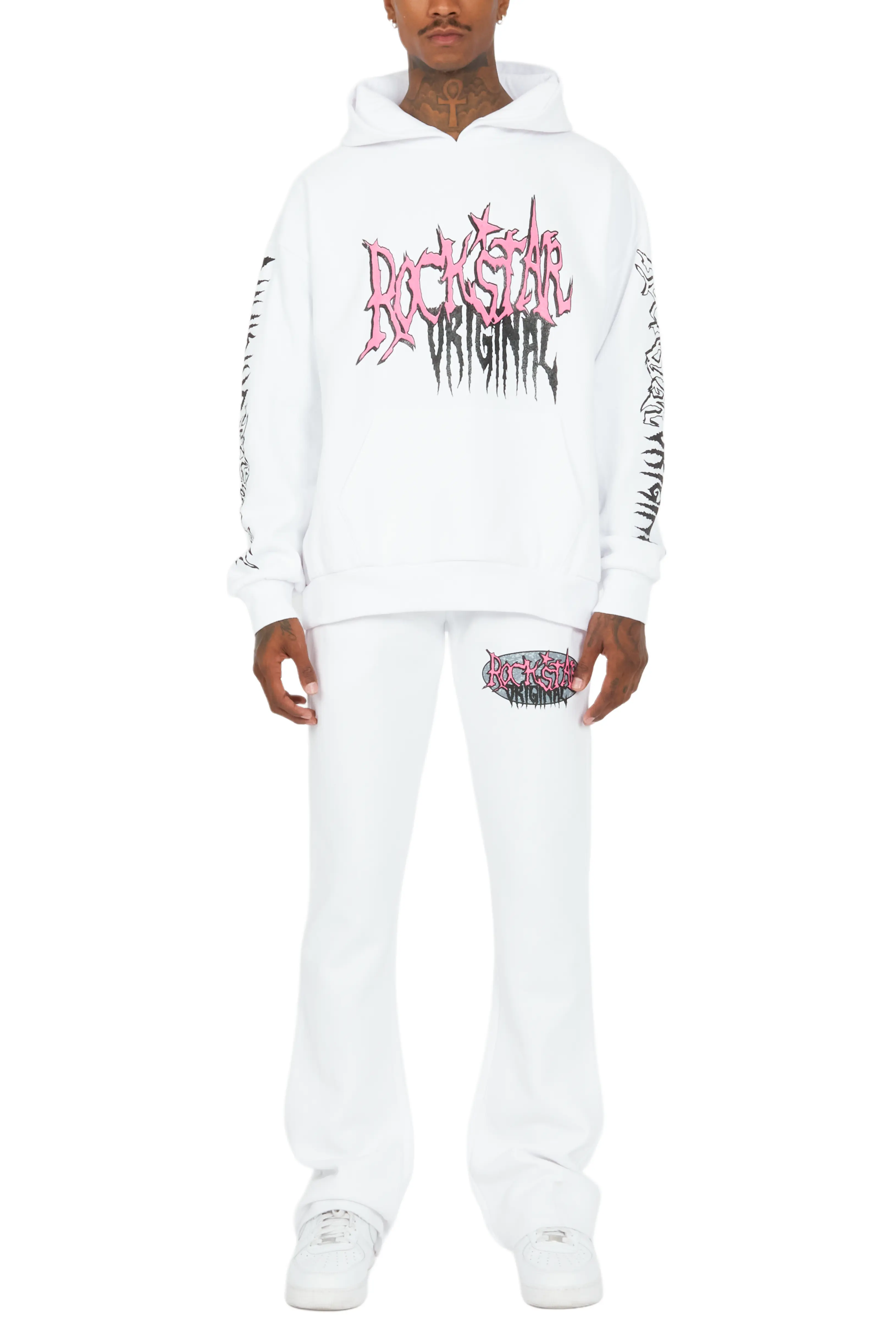 Hawkey White Oversized Hoodie/Flare Trackset - Image 8