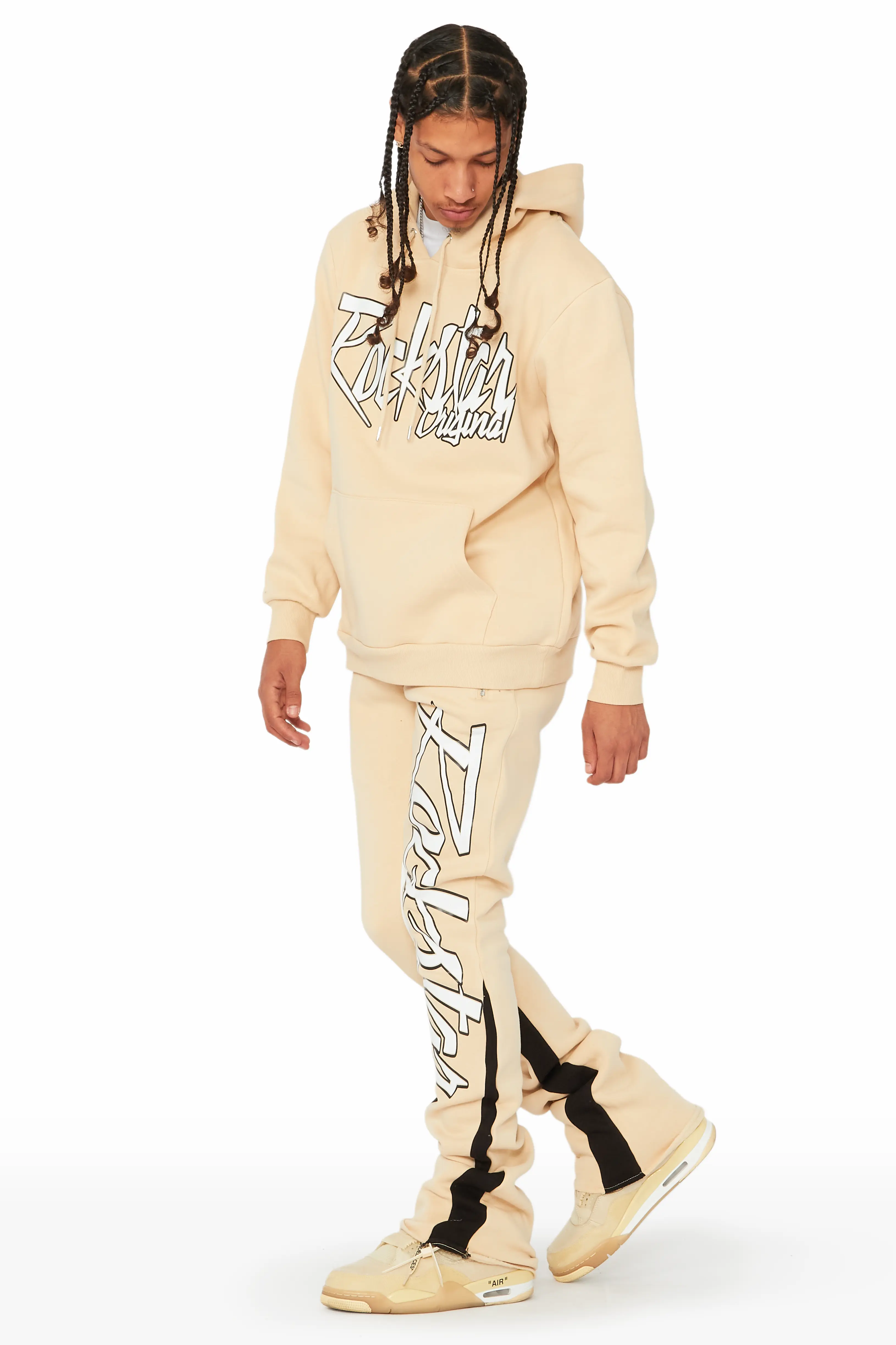 Kalibre Tan/Black Hoodie/Stacked Flare Pant Set - Image 4