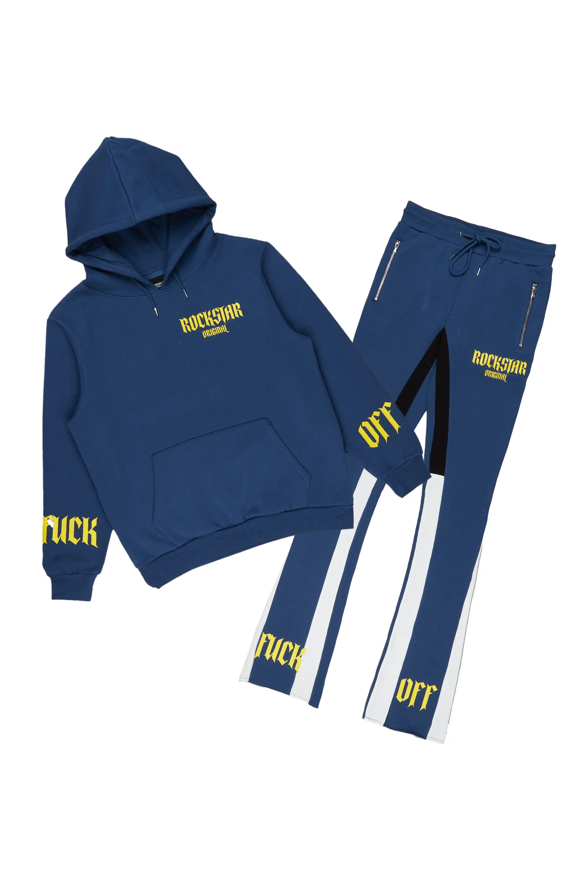 Omar Navy/White Oversized Hoodie/Stacked Flare Trackset - Image 2