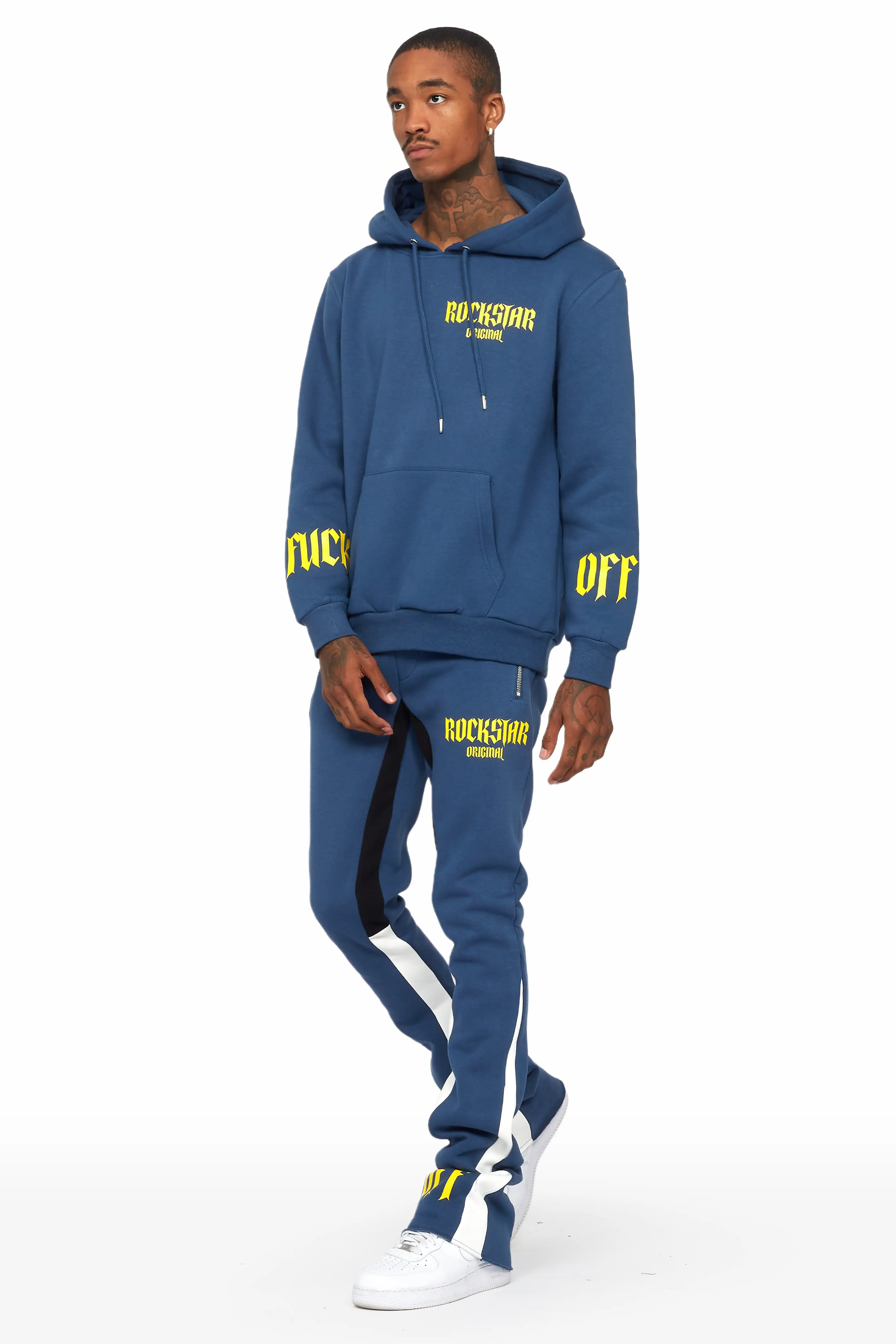 Omar Navy/White Oversized Hoodie/Stacked Flare Trackset - Image 5