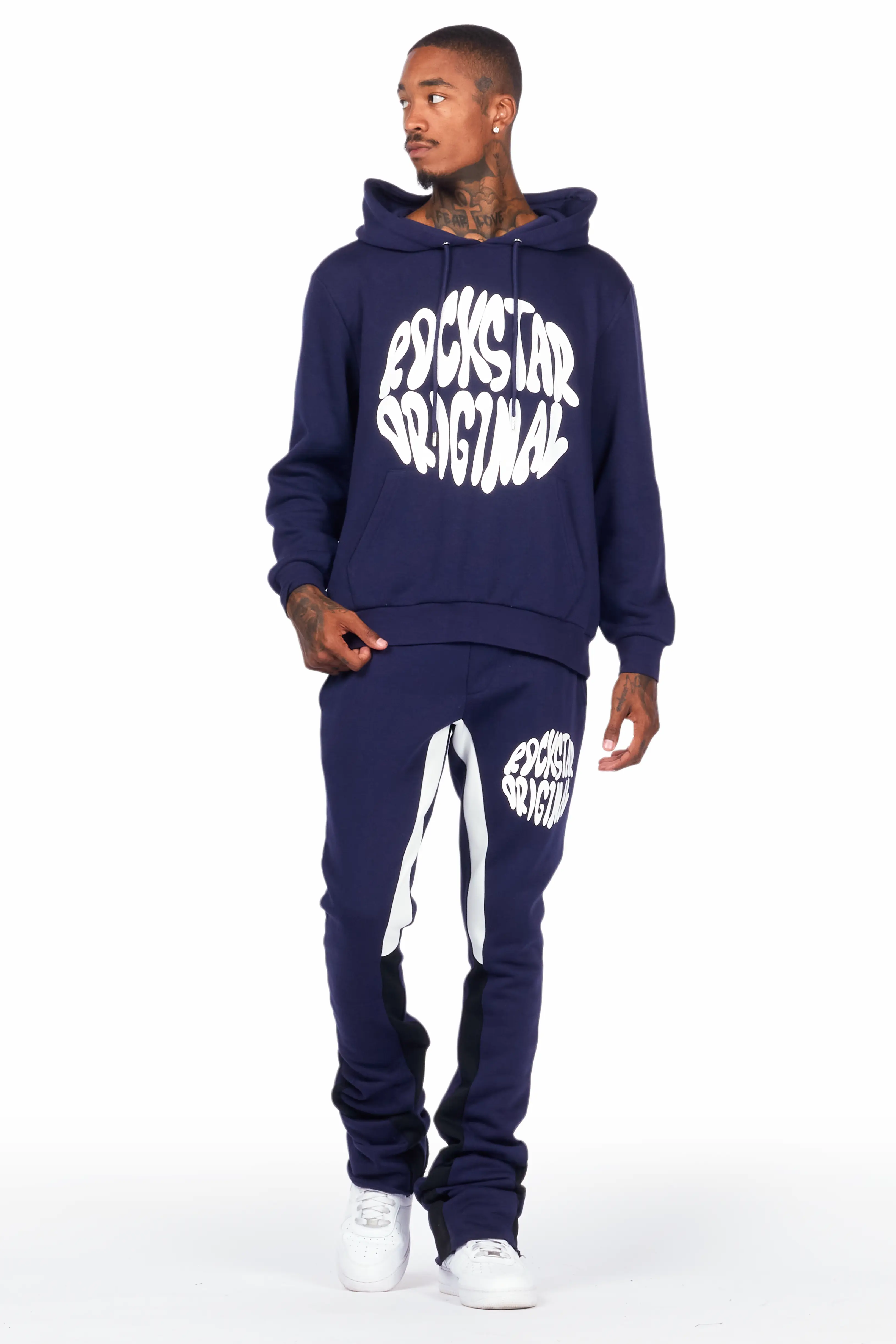 Sky Navy Graphic Hoodie/Super Stacked Pant Set - Image 2