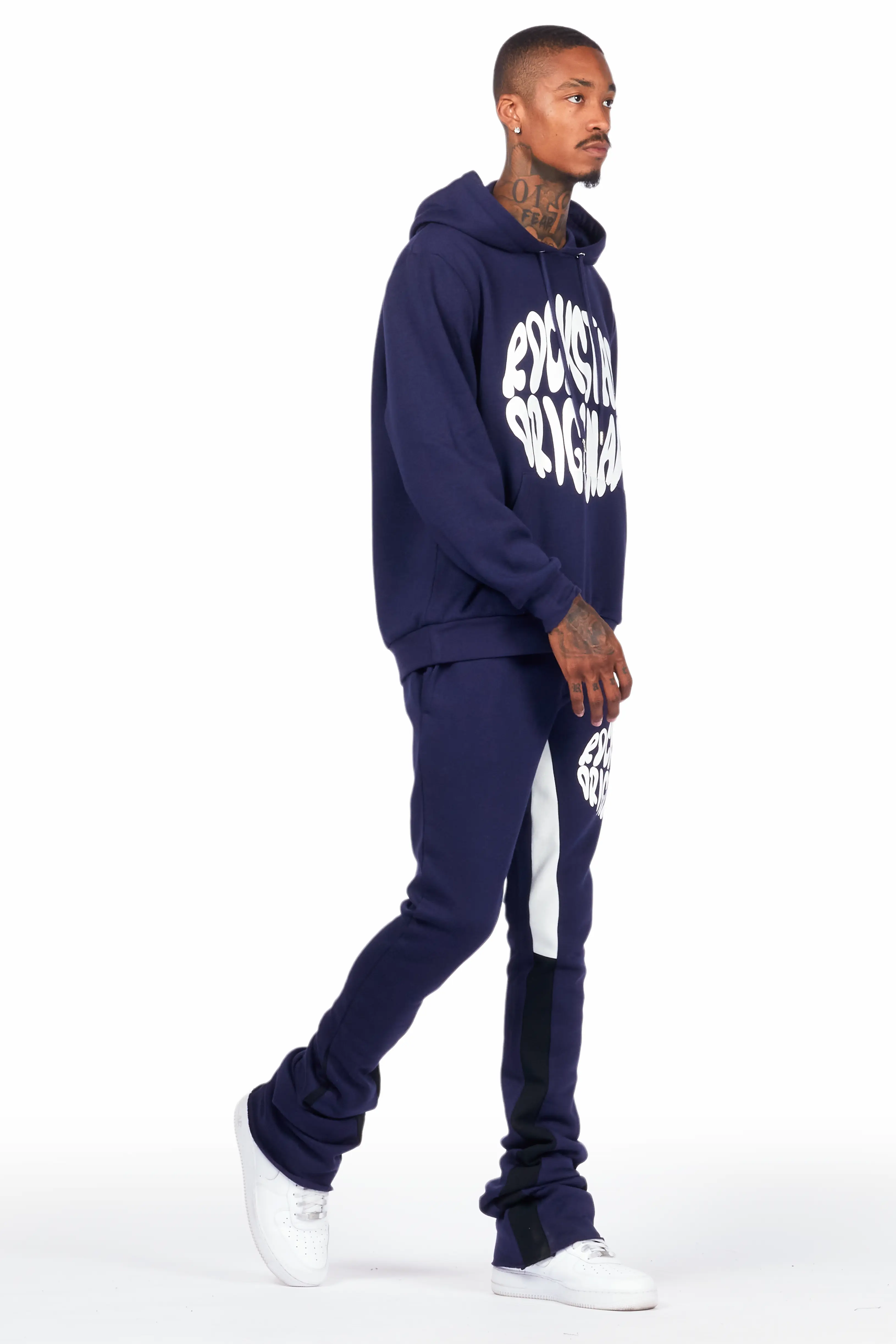 Sky Navy Graphic Hoodie/Super Stacked Pant Set - Image 6