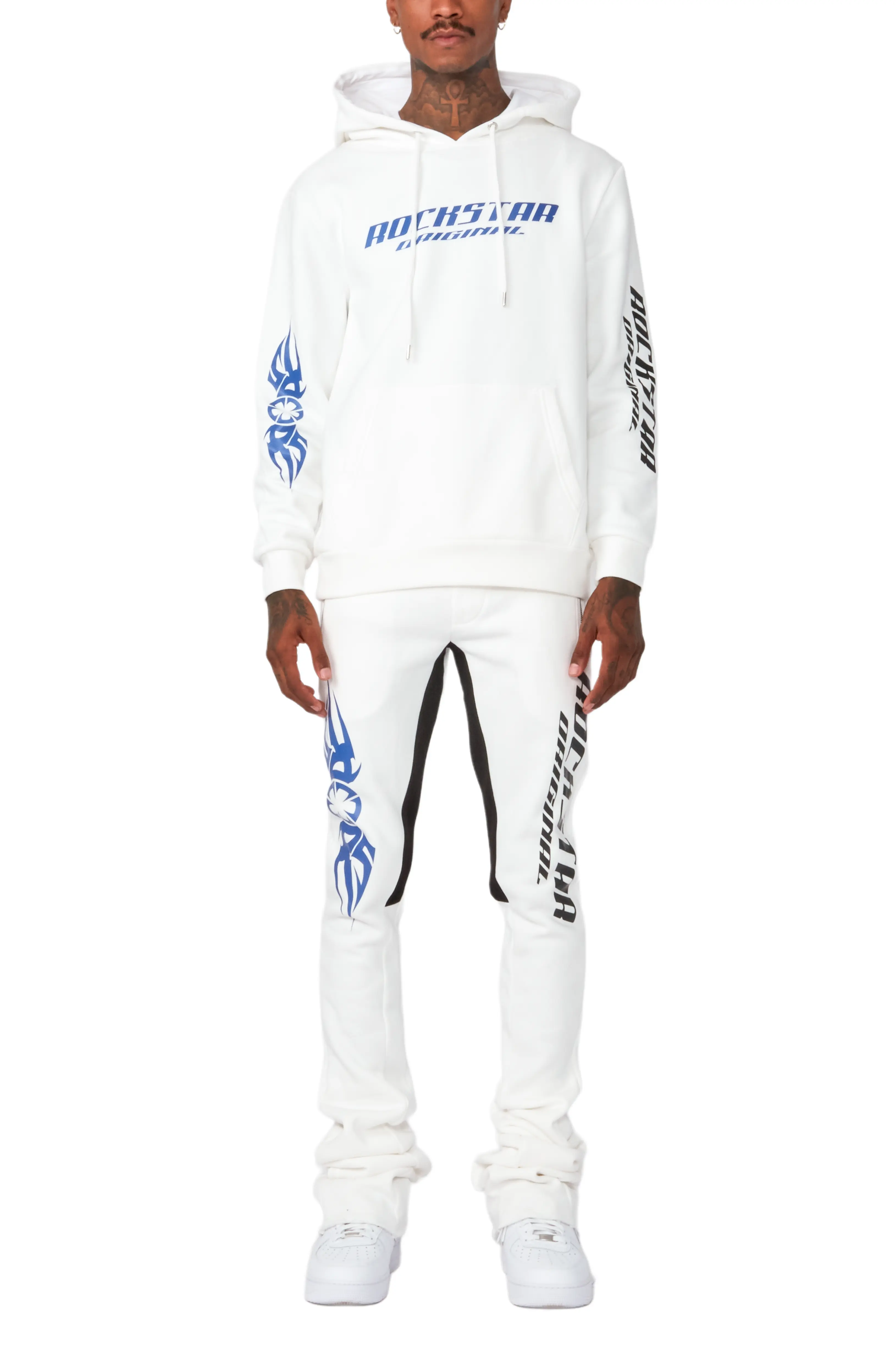 Milton Off White Graphic Hoodie/Super Stacked Flare Pant Set - Image 4