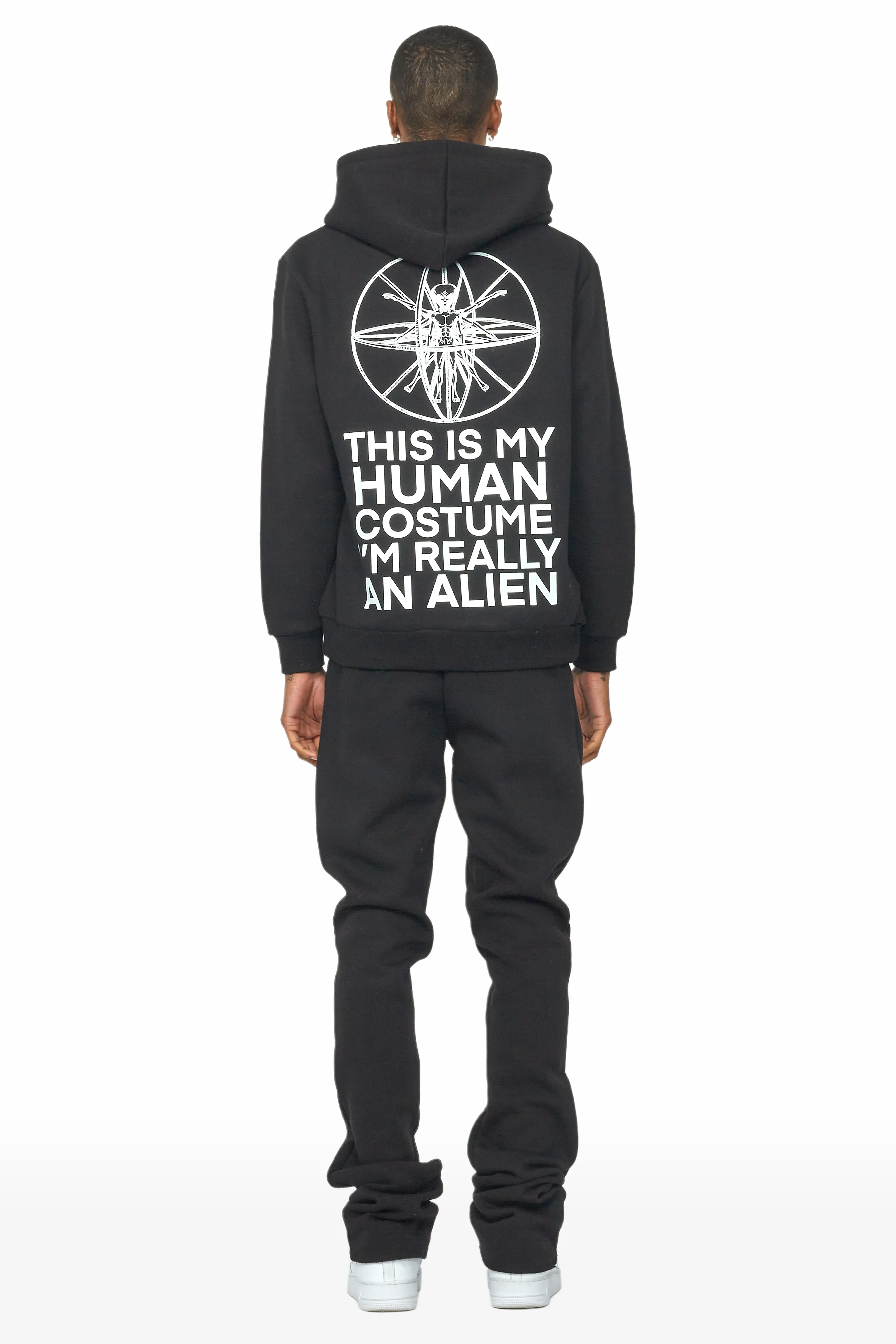 Yarden Black Graphic Hoodie/Stacked Flare Pant Track Set - Image 2