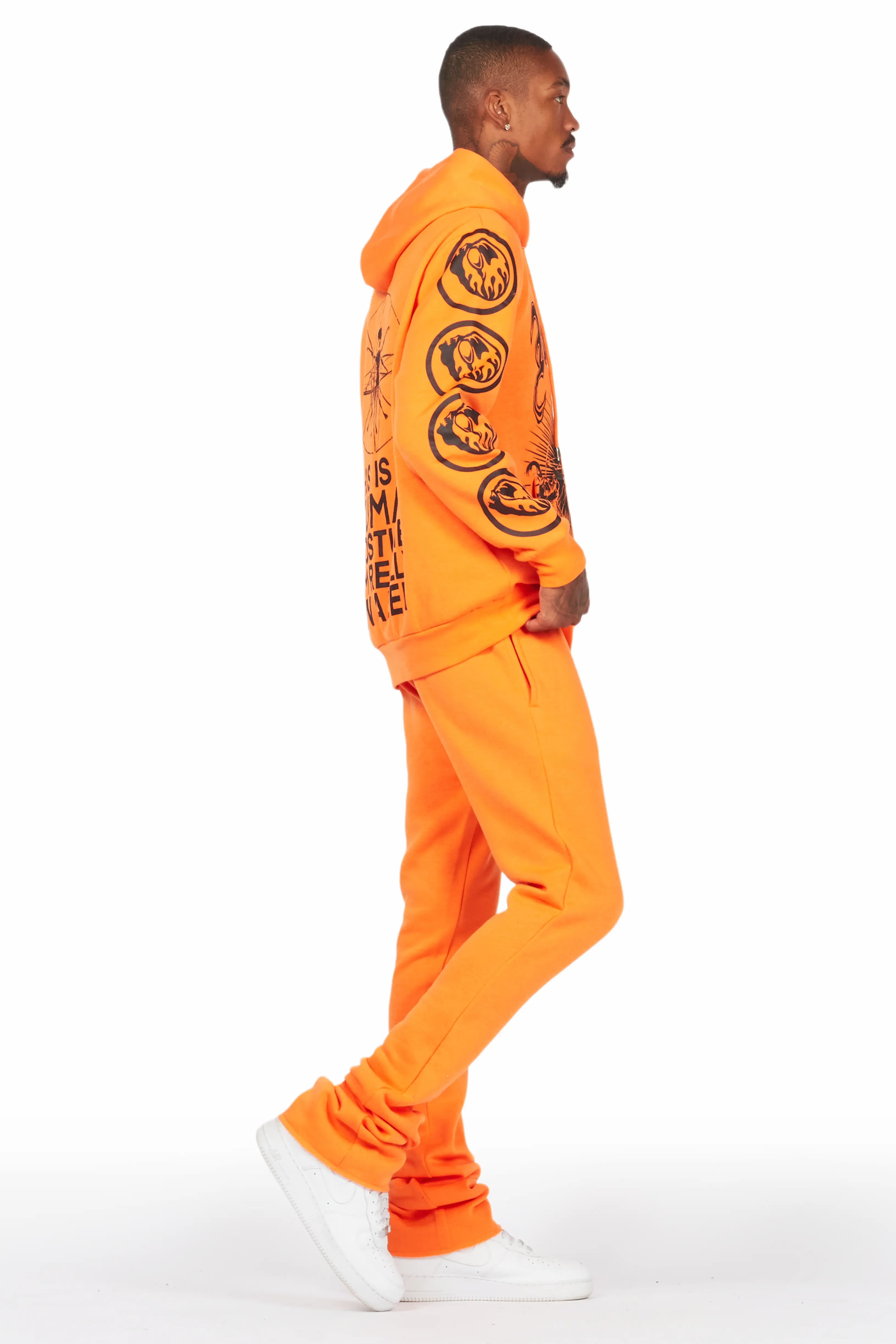 Yarden Orange Graphic Hoodie/Stacked Flare Pant Track Set - Image 3