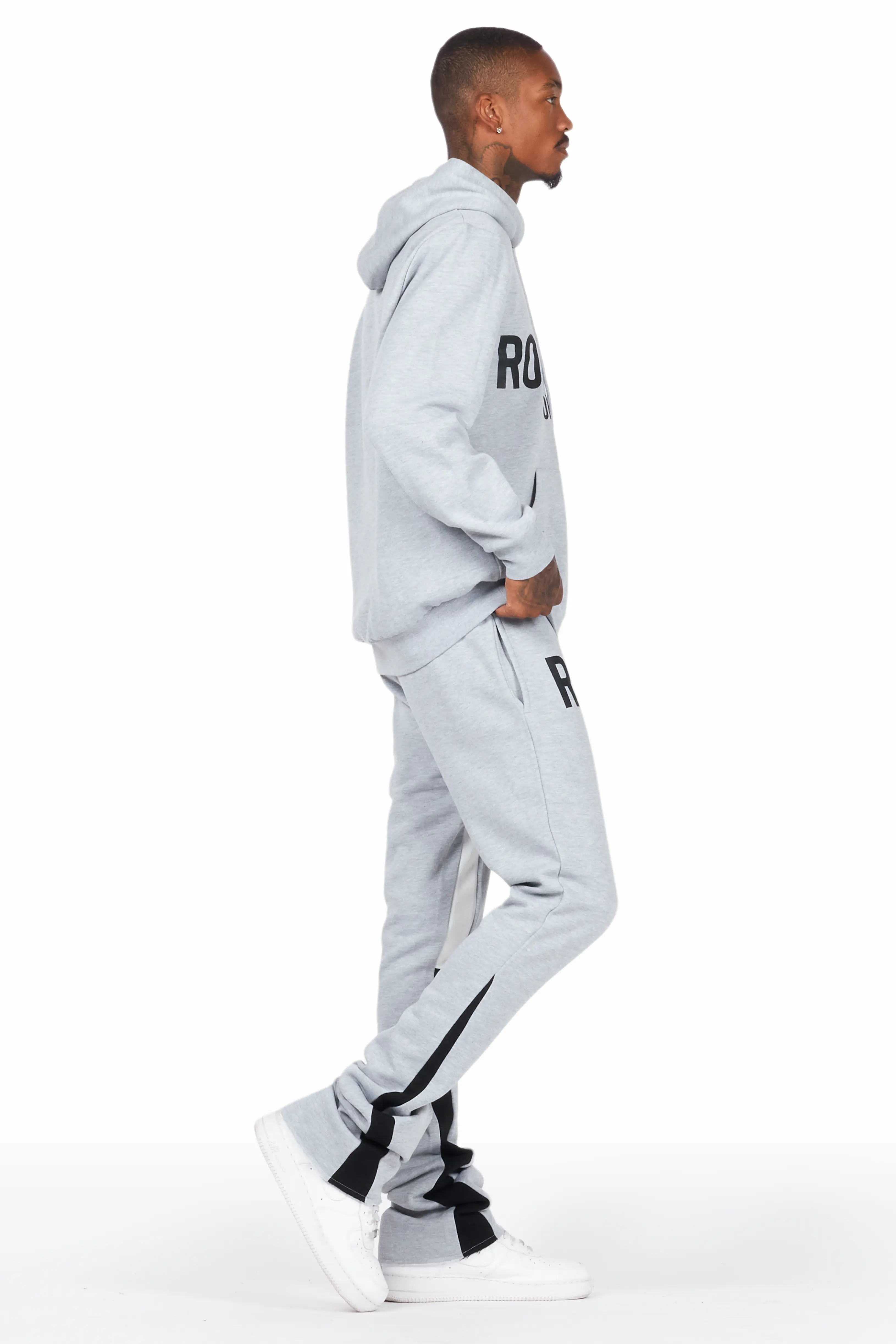 Lister Heather Grey/Black Graphic Hoodie/Stacked Flare Pant Track Set - Image 3