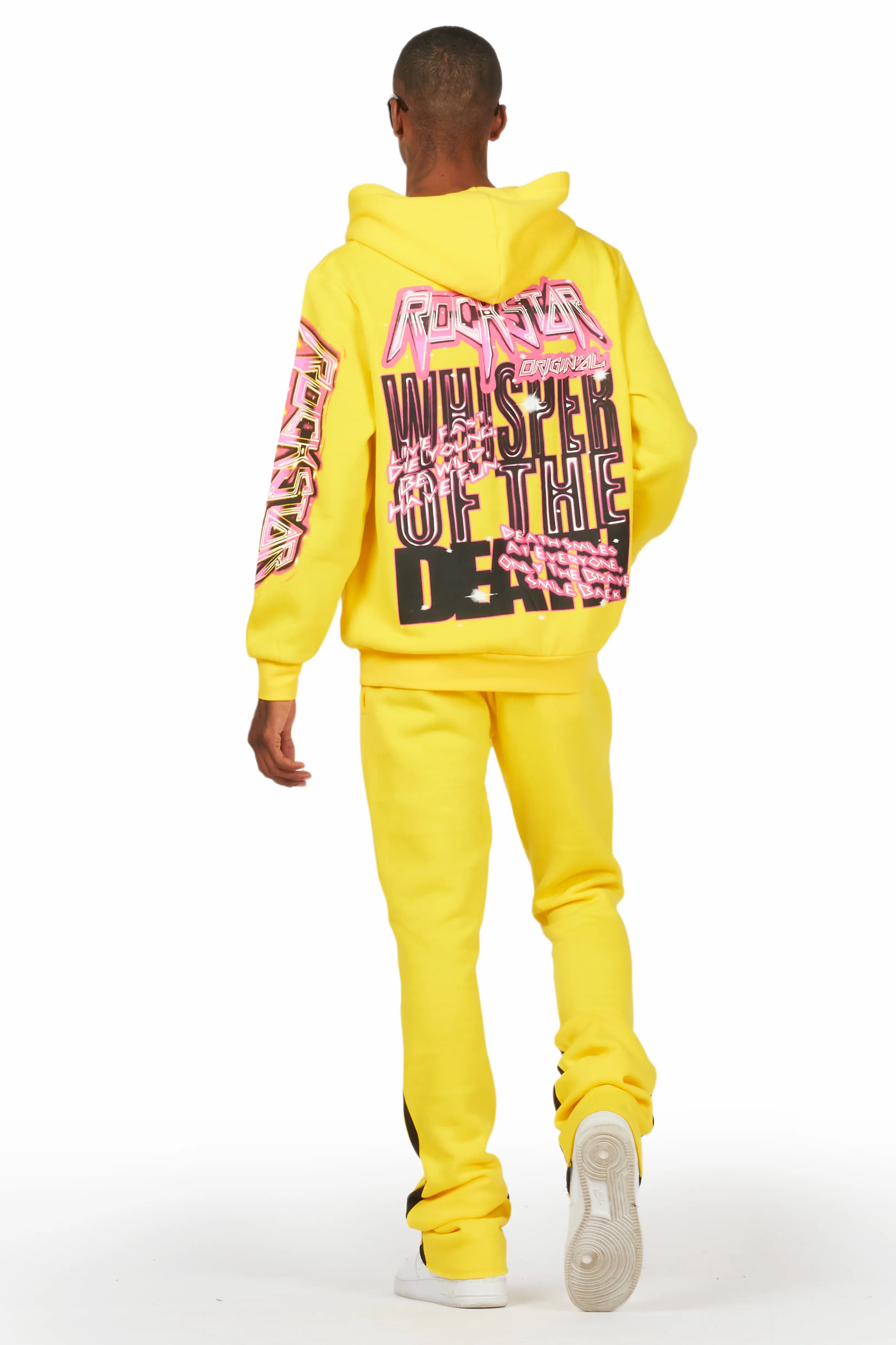 Obern Yellow Graphic Hoodie/Stacked Flare Pant Track Set - Image 4
