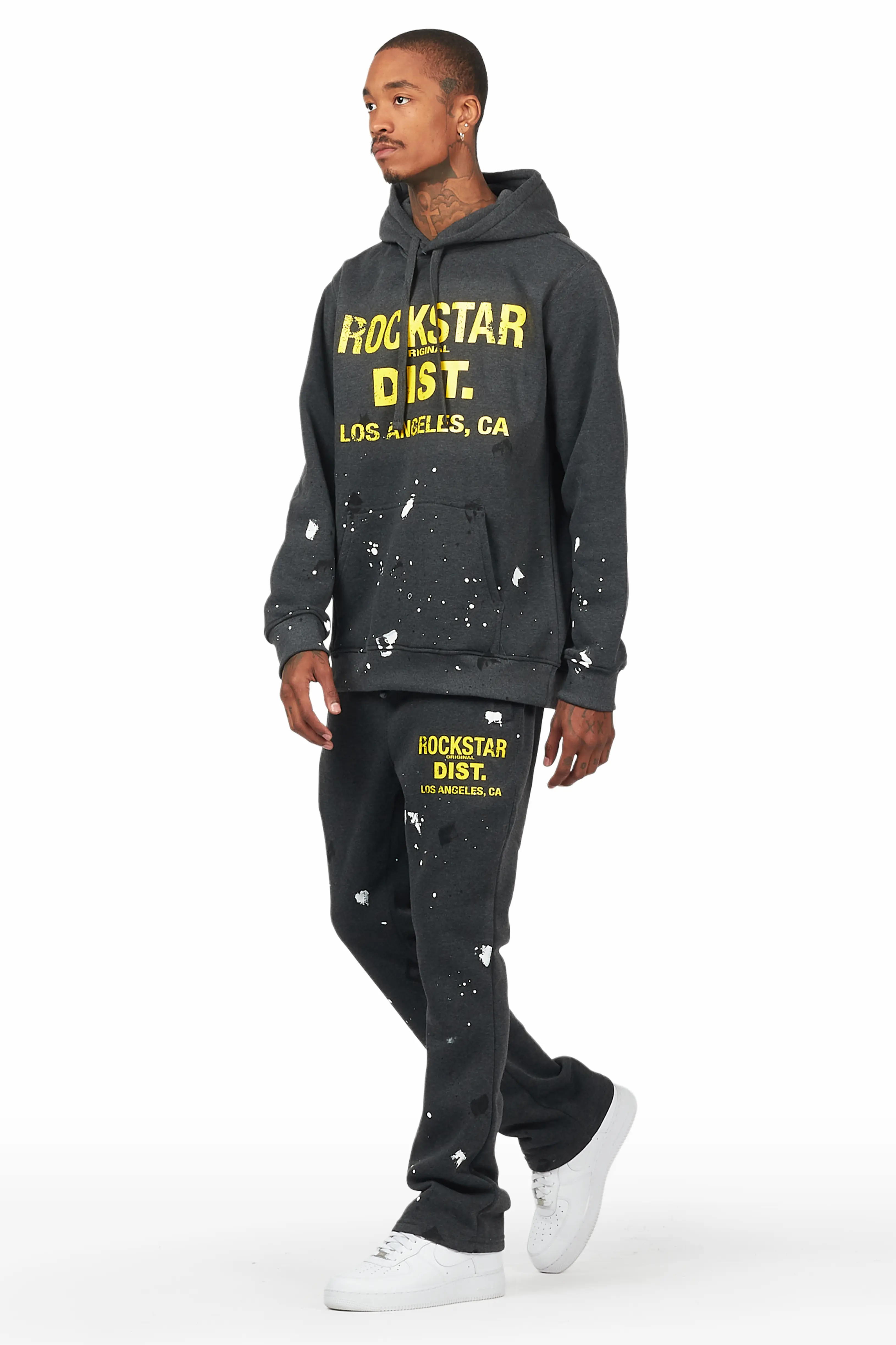 Scottie Charcoal/Yellow Paint Splatter Hoodie/Stacked Flare Track Set - Image 3