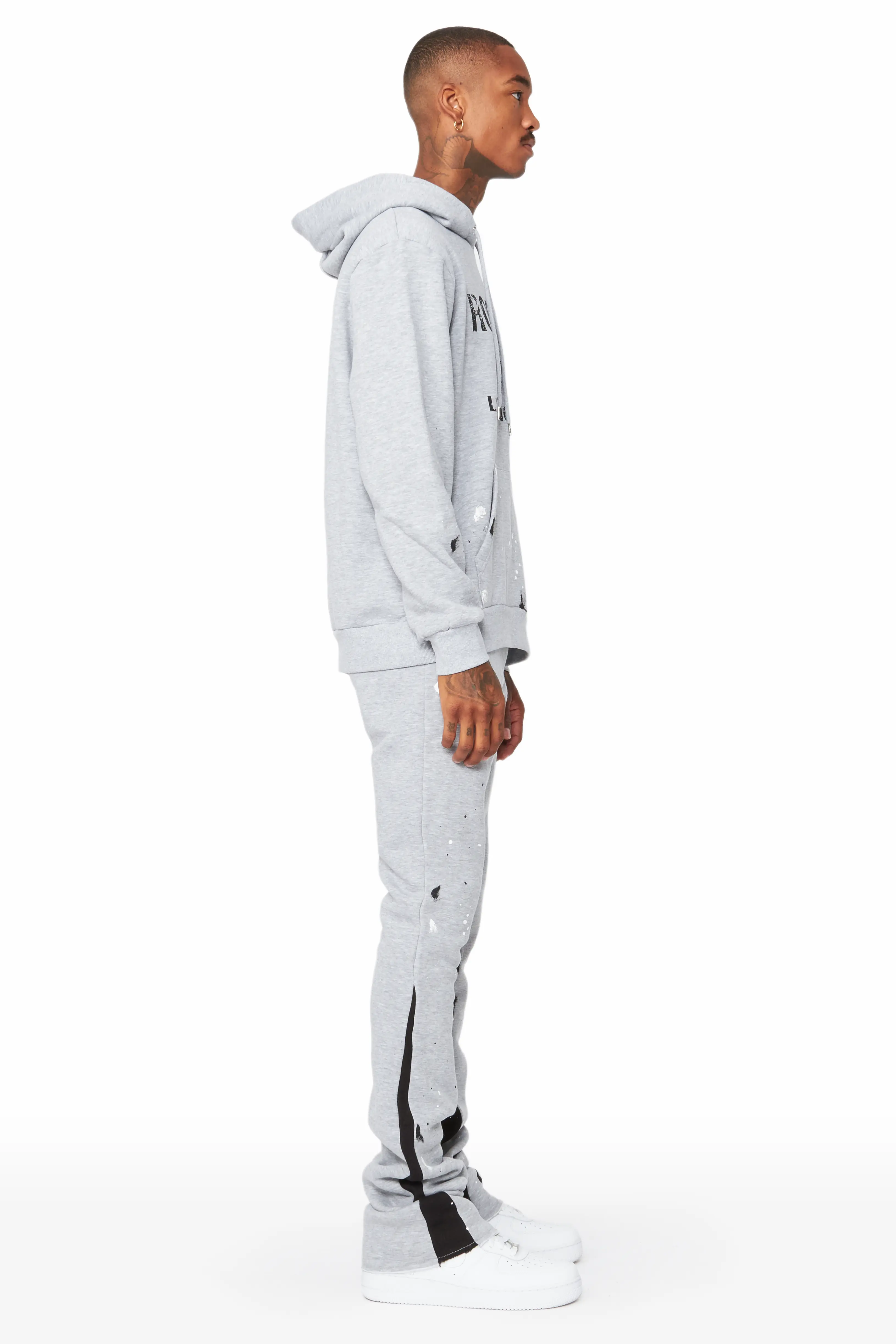 Scottie Heather Grey Paint Splatter Hoodie/Stacked Flare Track Set - Image 2