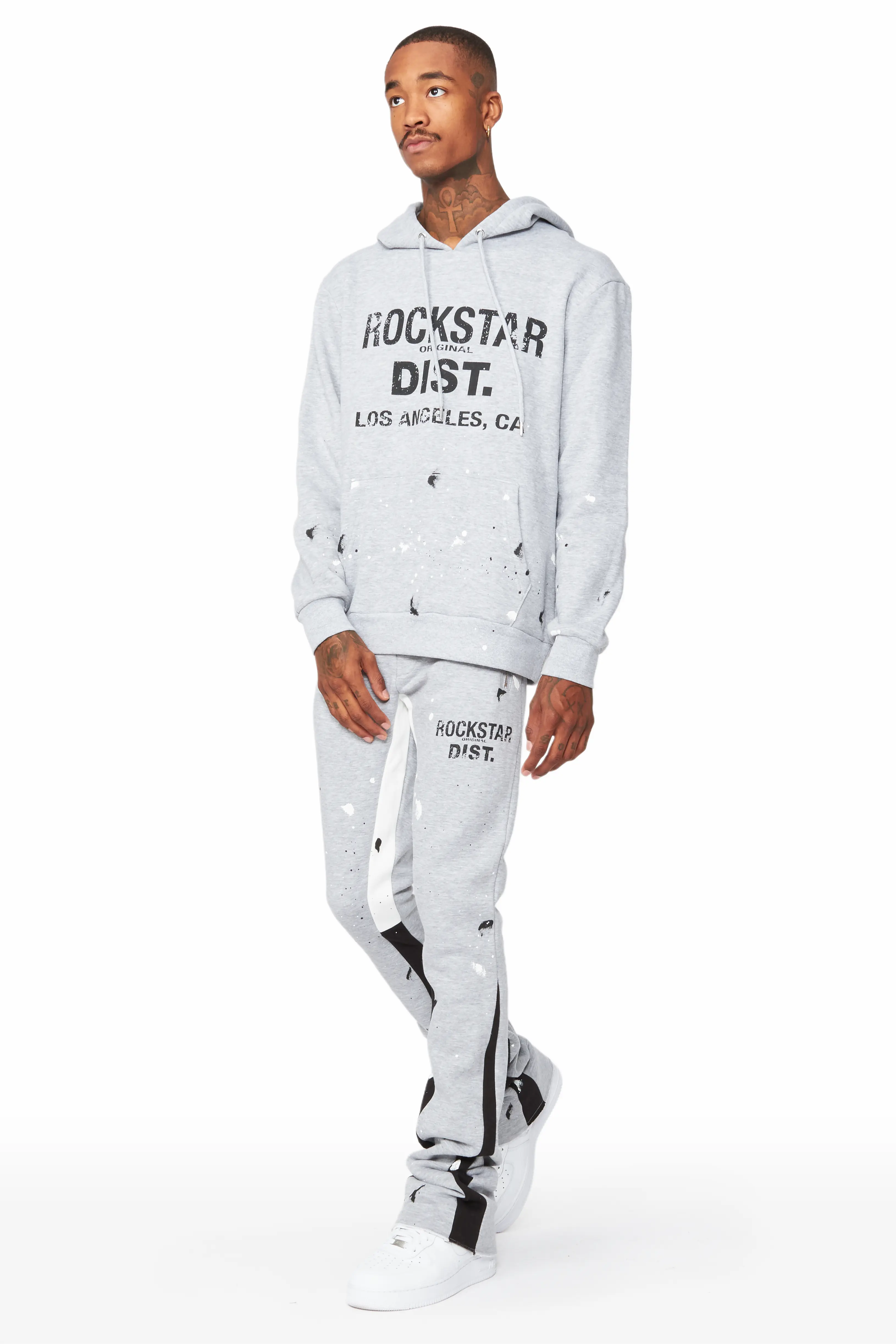 Scottie Heather Grey Paint Splatter Hoodie/Stacked Flare Track Set - Image 4
