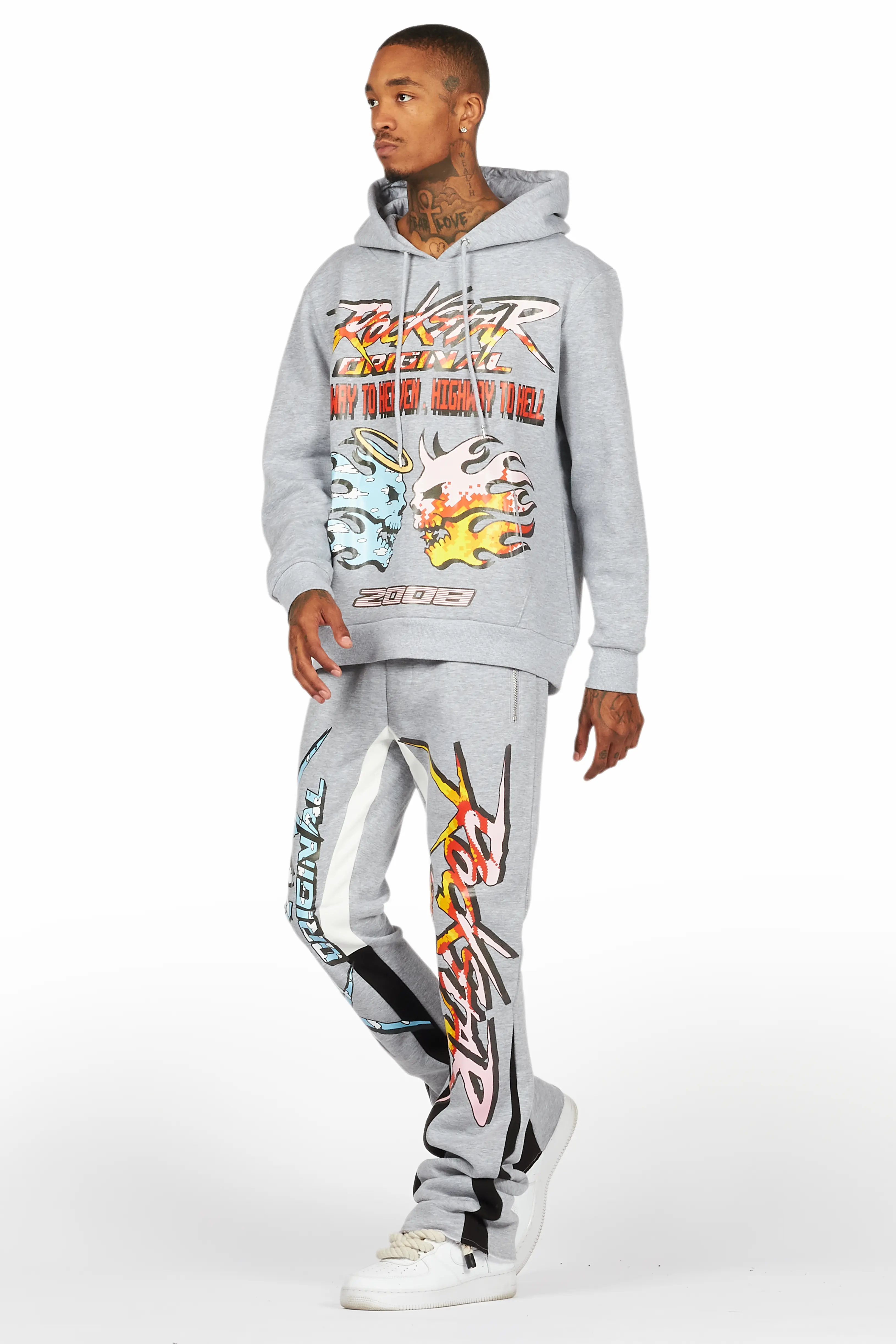 Sky Grey/Black Stacked Flare Pant Set - Image 7