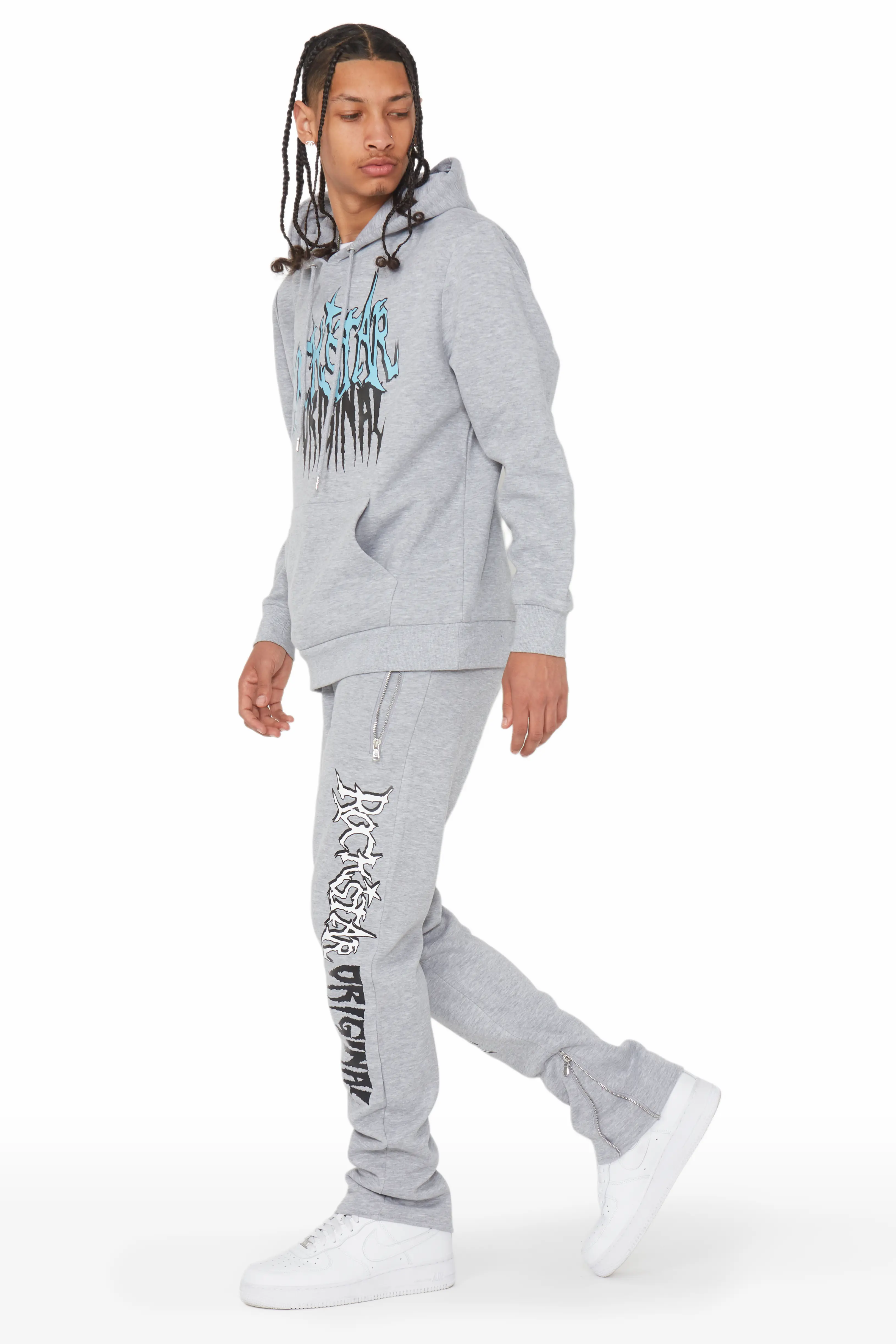 Foxx Heather Grey Slim Fit Track Set - Image 2