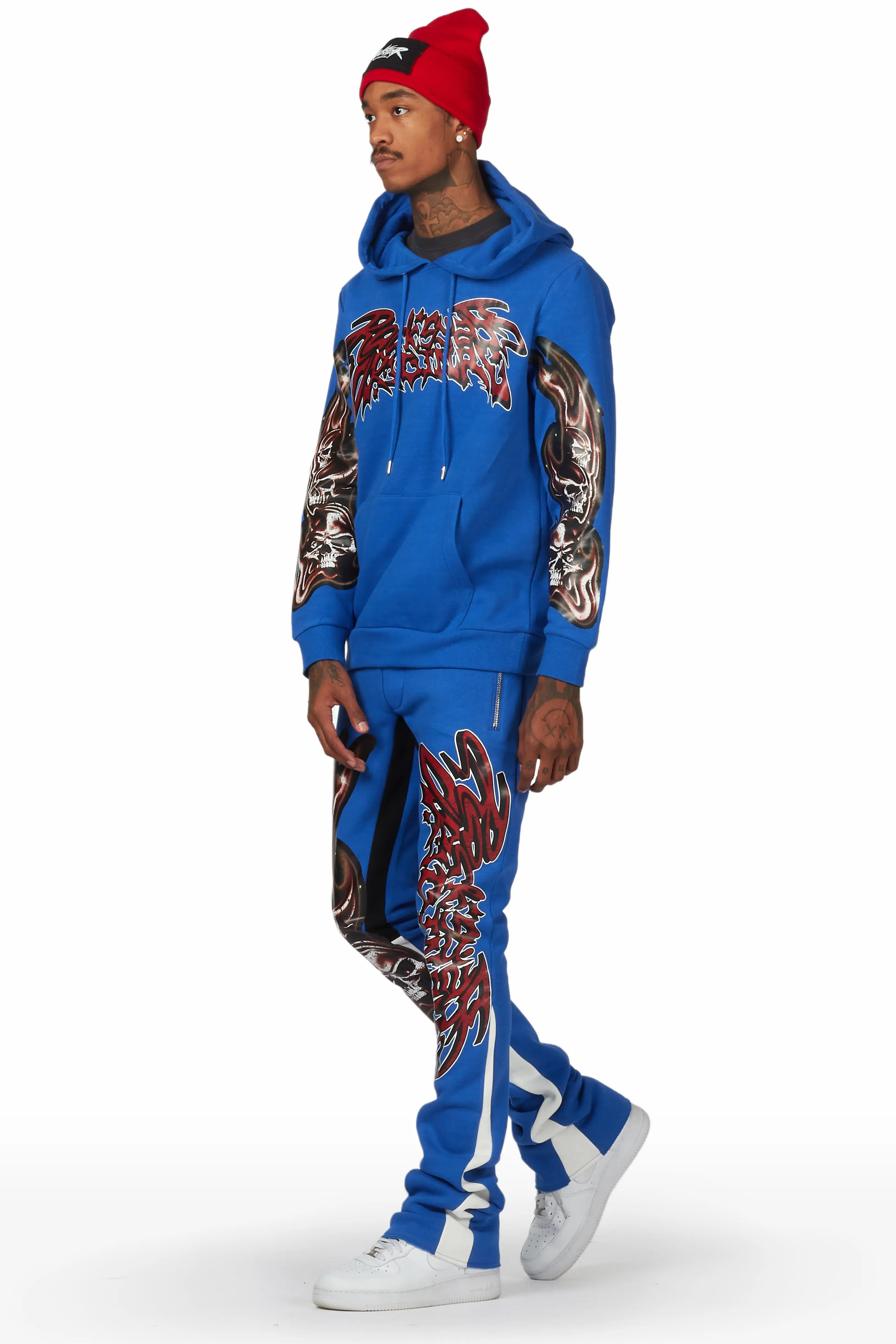 Smoky Royal Blue Hoodie Stacked Flare Track Set - Image 2
