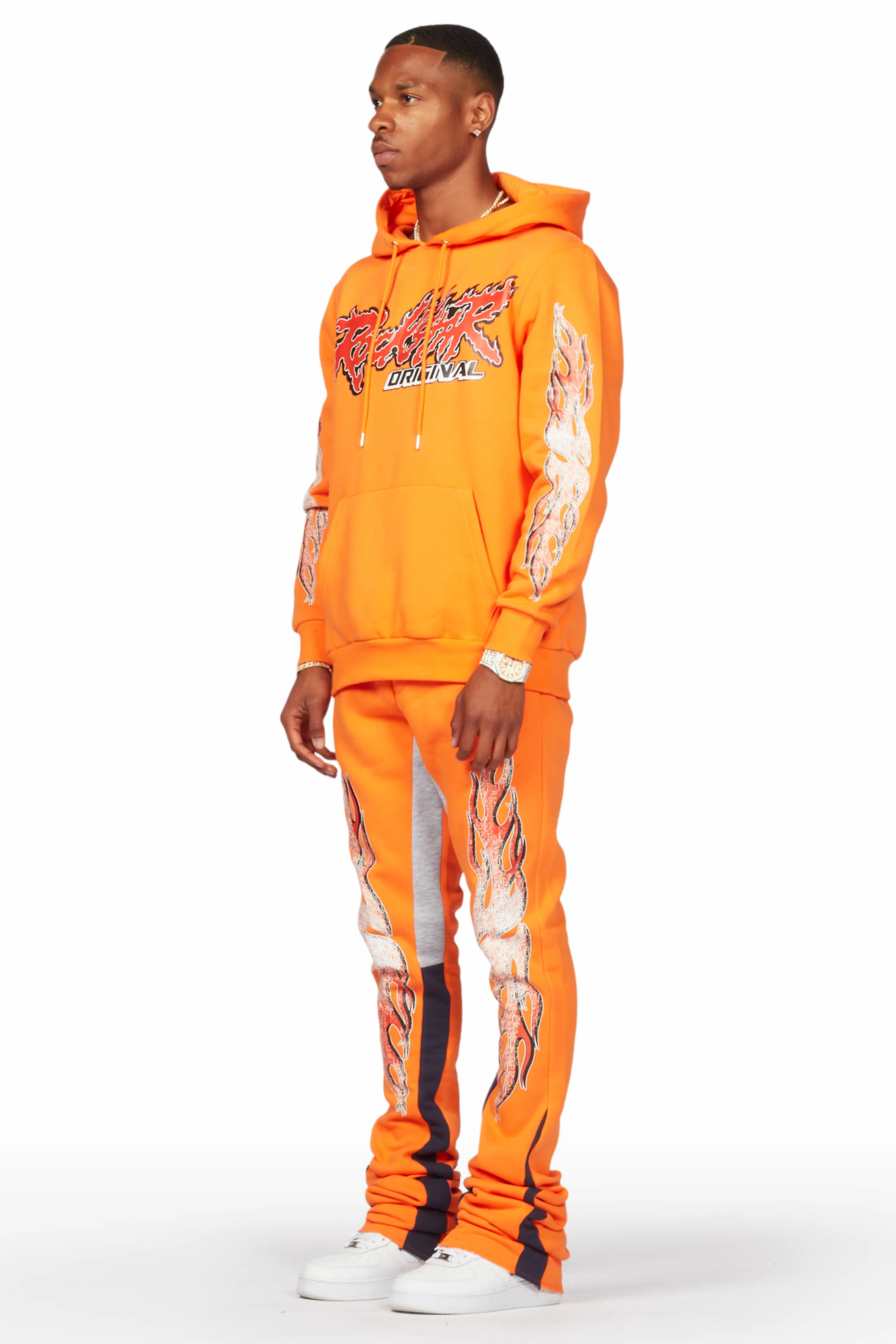 Yash Orange Hoodie Stacked Flare Track Set - Image 2