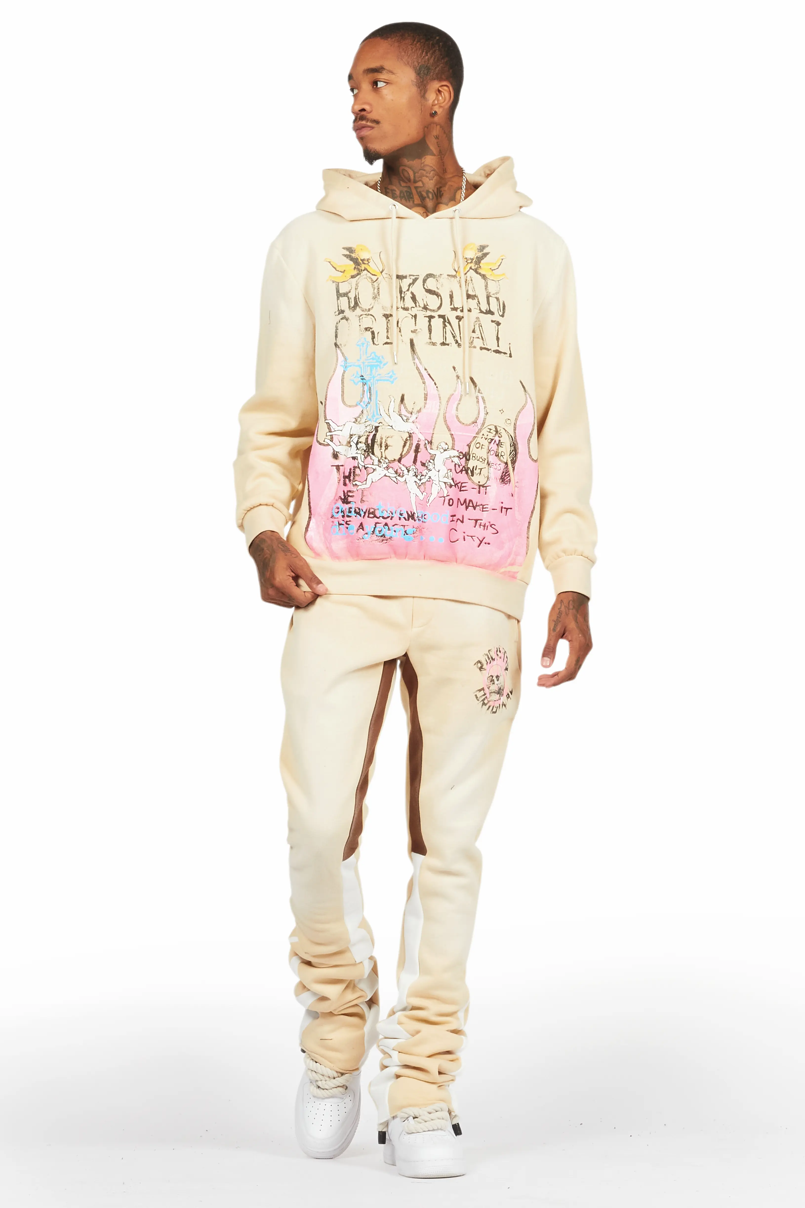 Boone Beige Super Stacked Hoodie Track Set - Image 2