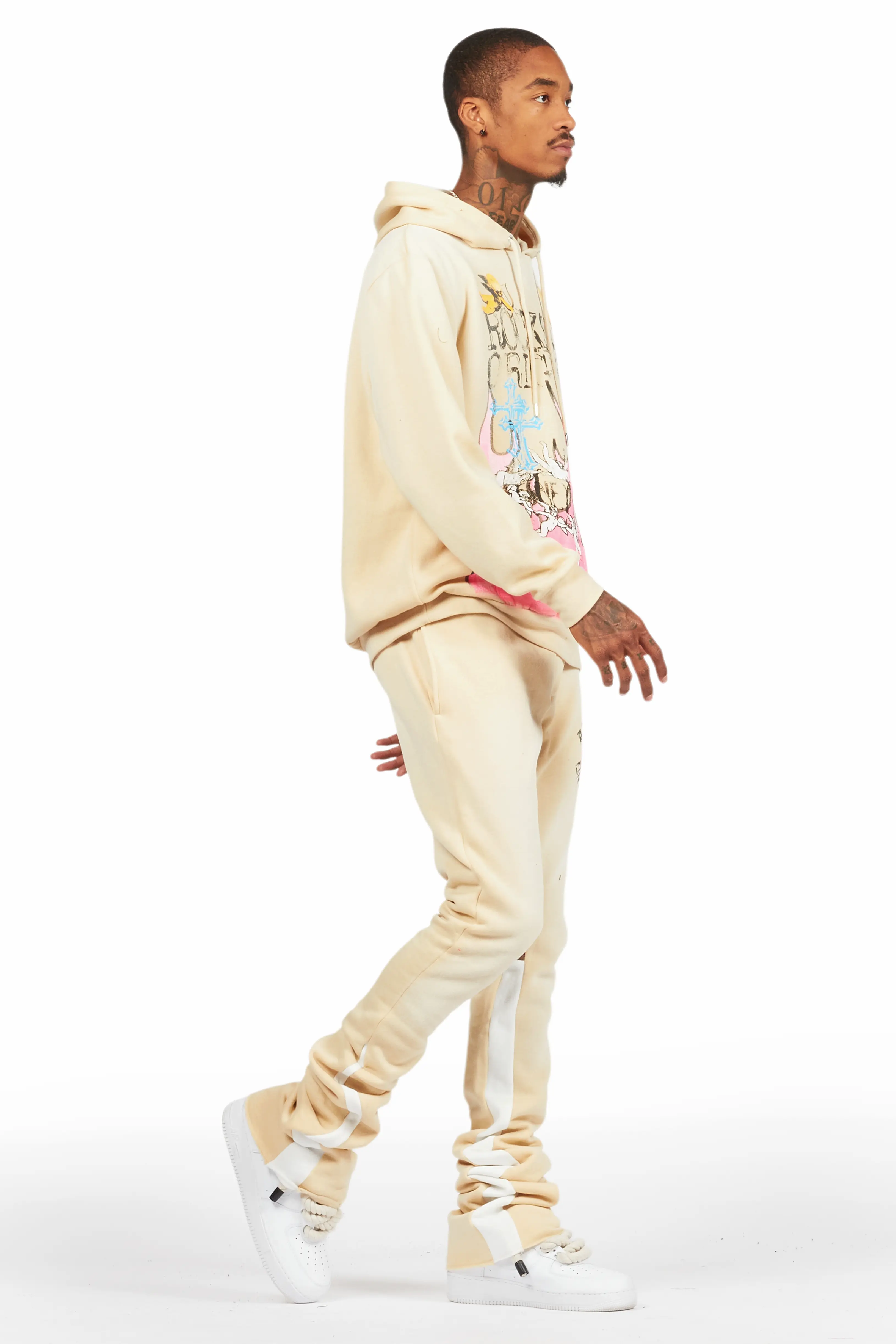Boone Beige Super Stacked Hoodie Track Set - Image 6
