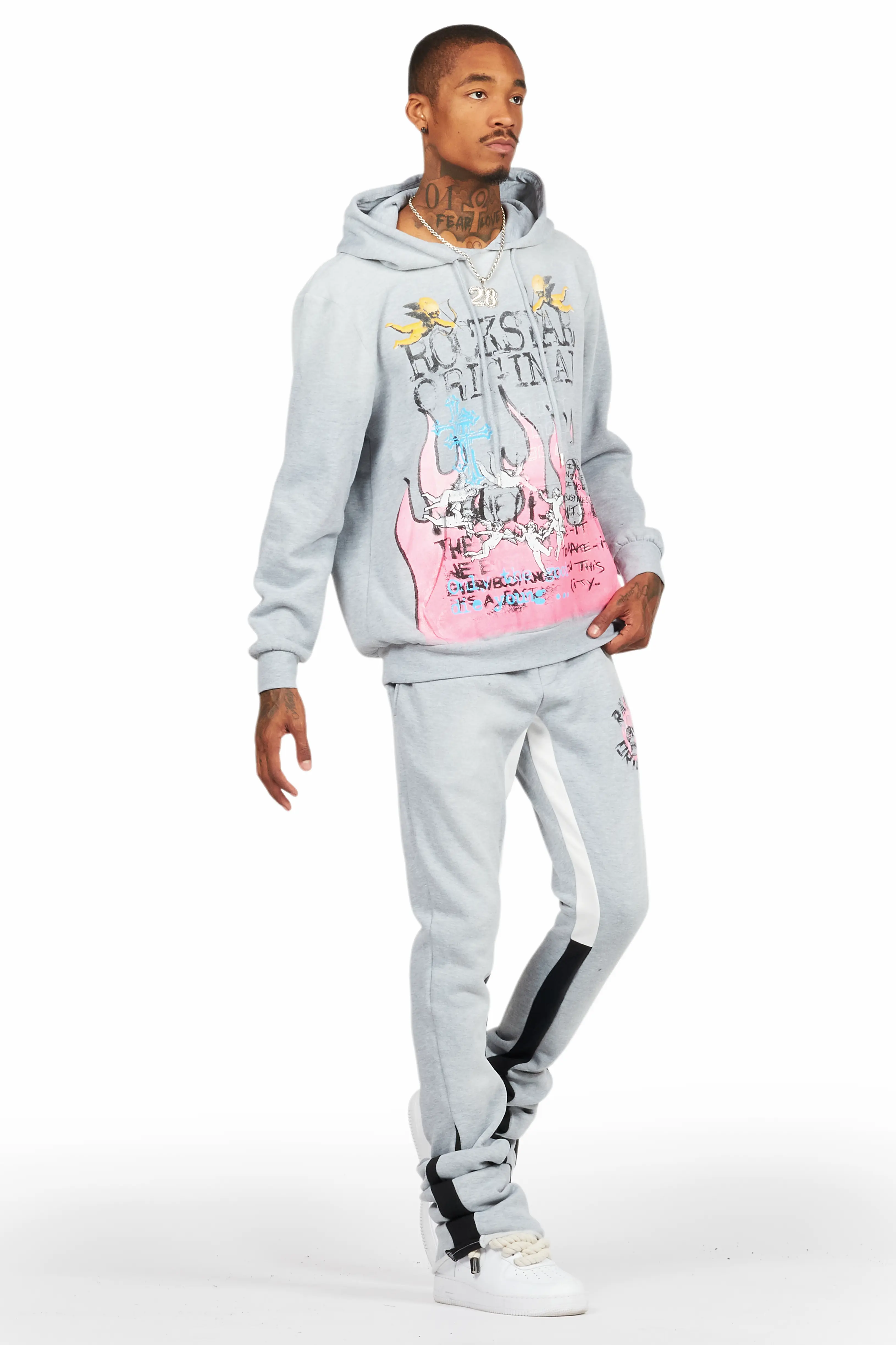 Boone Heather Grey Super Stacked Hoodie Track Set - Image 7