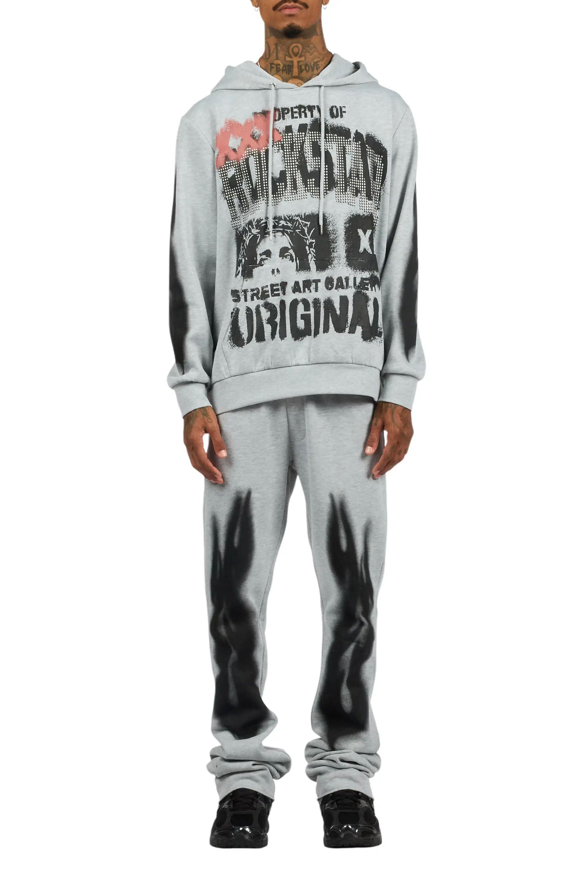 Kyo Heather Grey Hoodie Stacked Track Set - Image 9
