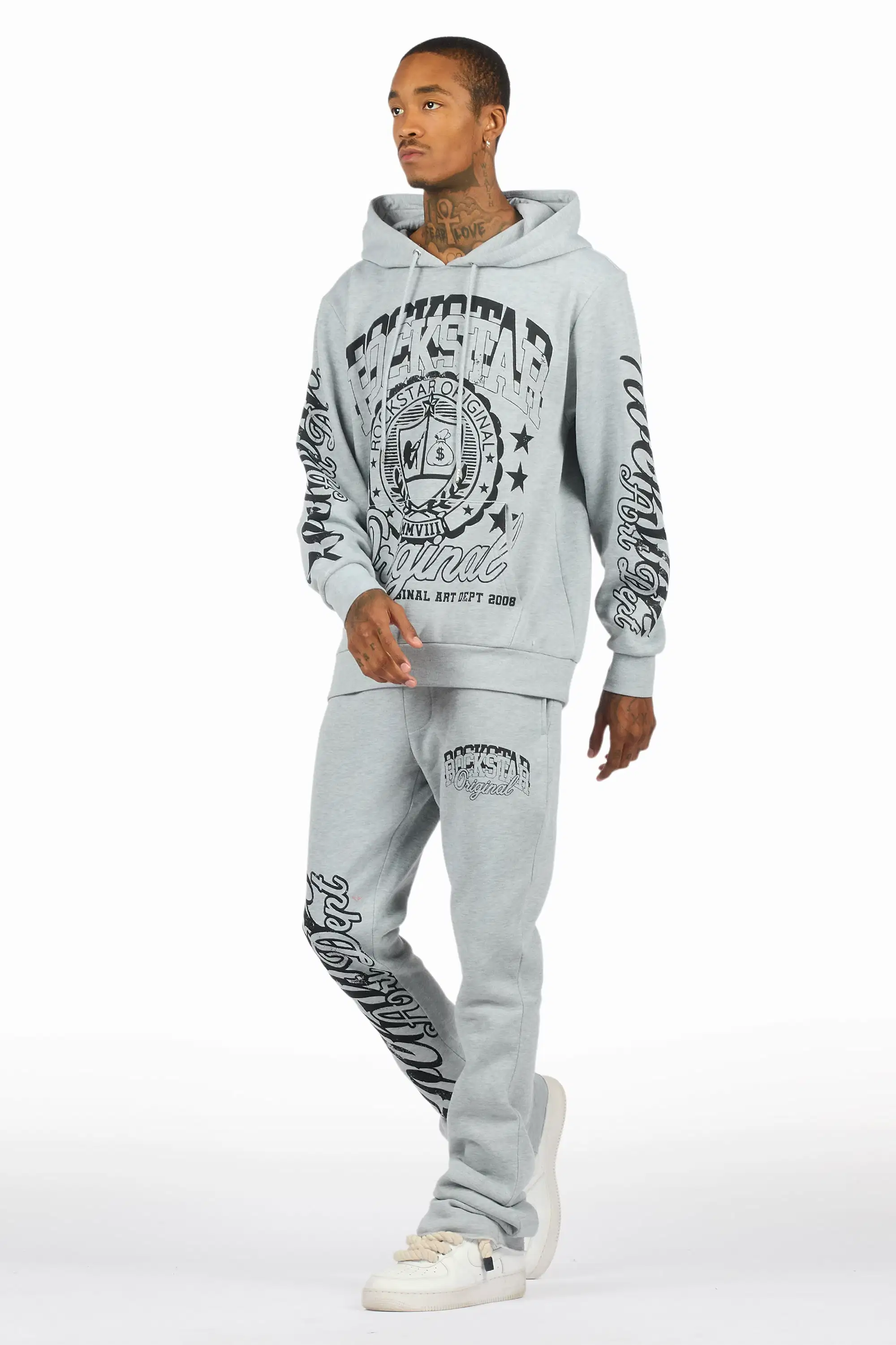 Blazon Heather Grey Hoodie/Stacked Pant Track Set - Image 6