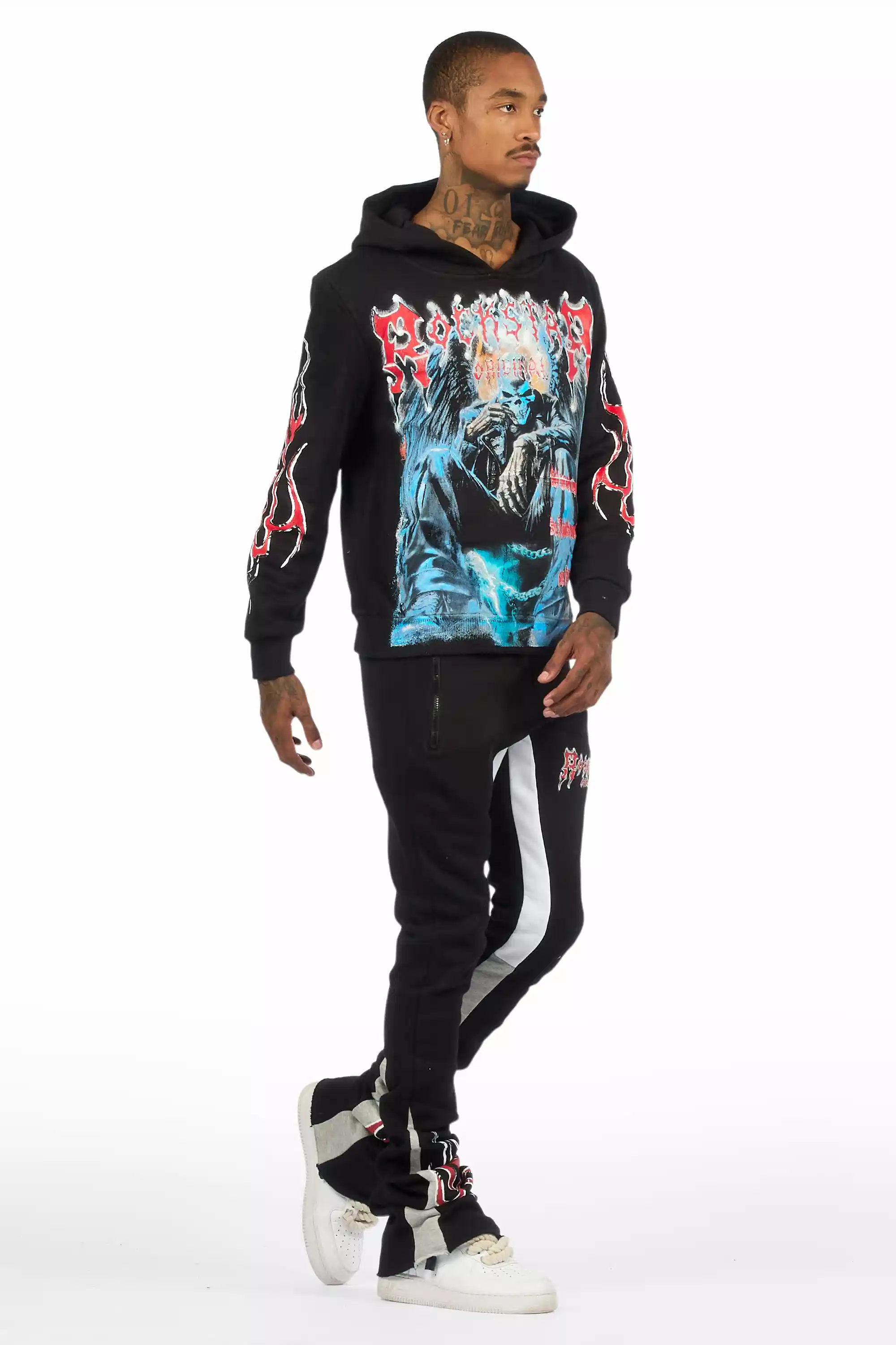 Krowne Black/Blue Hoodie/Super Stacked Track Set - Image 4
