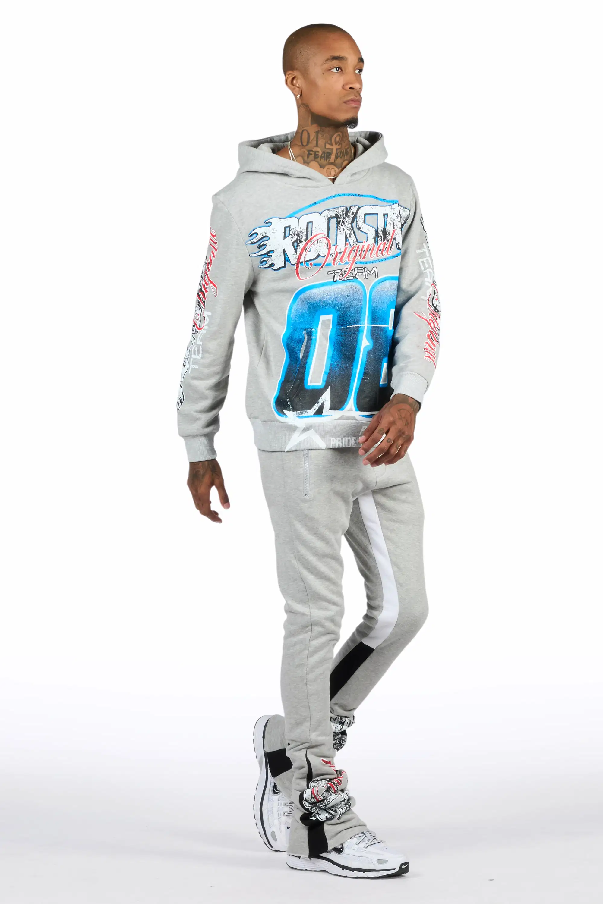 Ryker Heather Grey/Blue Hoodie/Super Stacked Track Set - Image 3